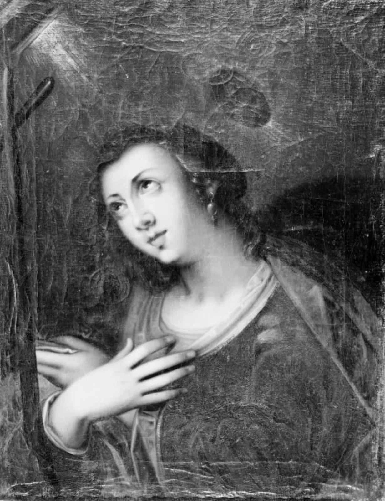Den hellige Magdalene tilbeder et foran hende stående kors, by Unknown, 1750
