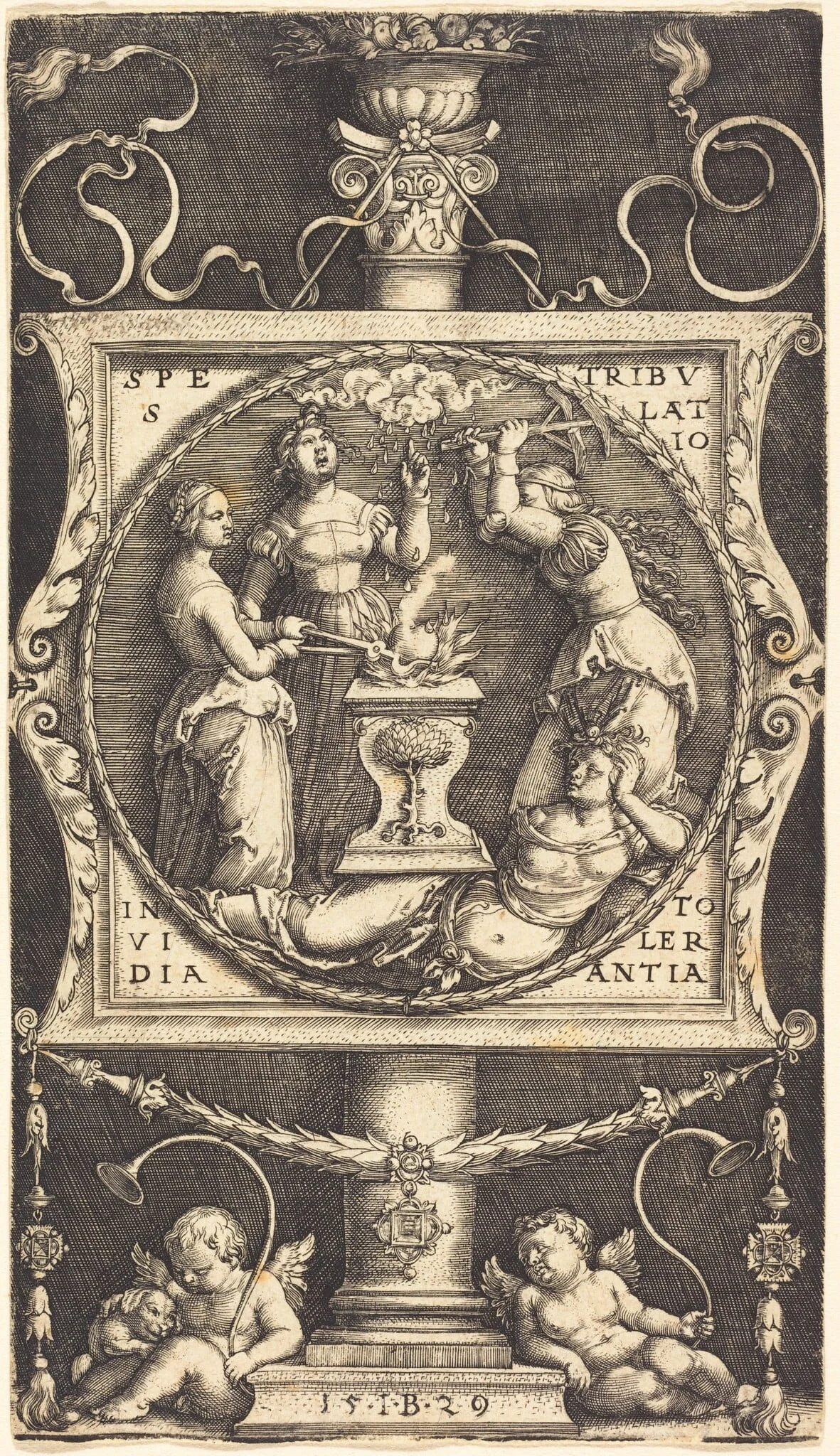 Emblem with Hope, Tribulation, Envy, and Tolerance