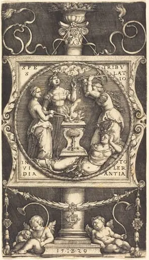 Emblem with Hope, Tribulation, Envy, and Tolerance