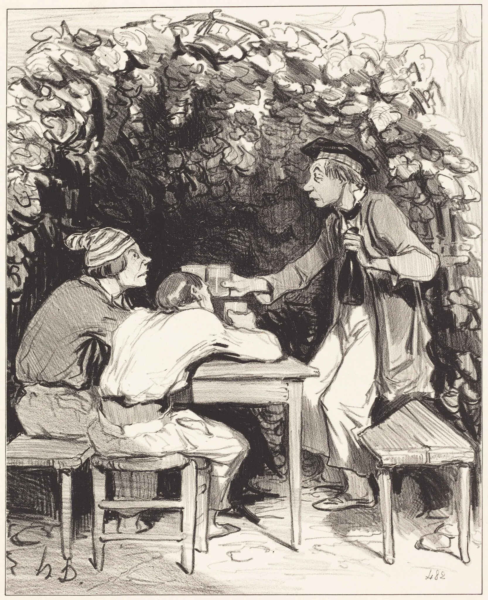 Vois-tu, mon ami... il n'y a que deux élemens... du bonheur..., by Honoré Daumier, ink, 1843