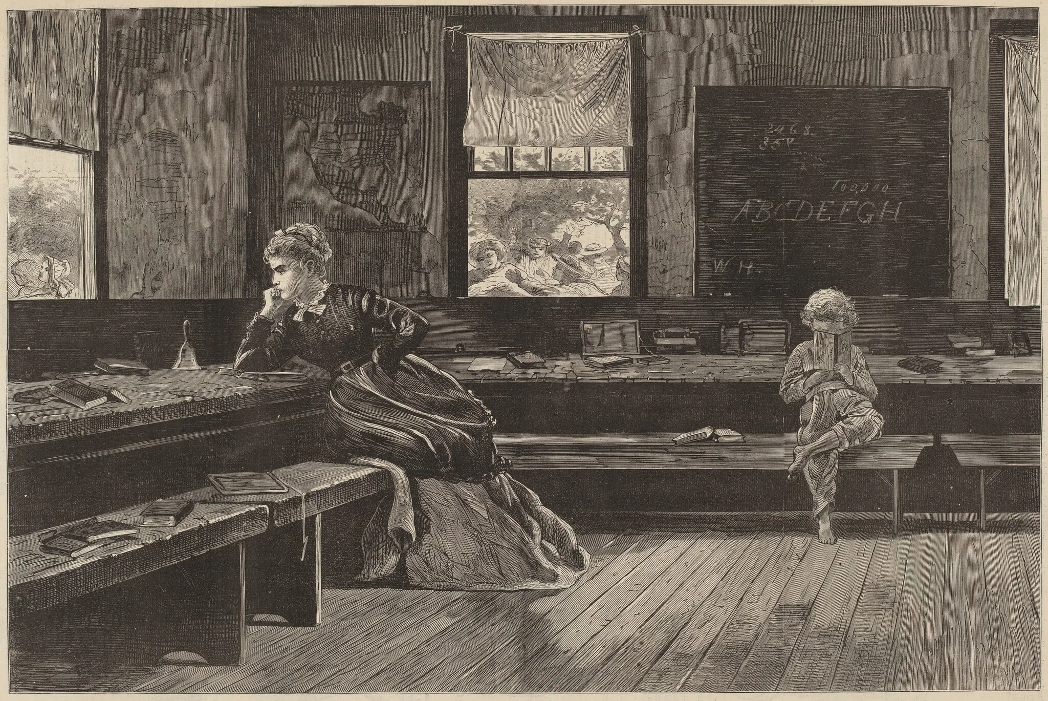 The Noon Recess, by American 19th Century, ink, 1873