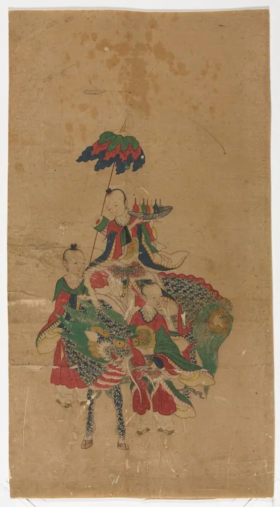 Daoist Immortal on a Qilin and Two Attendants