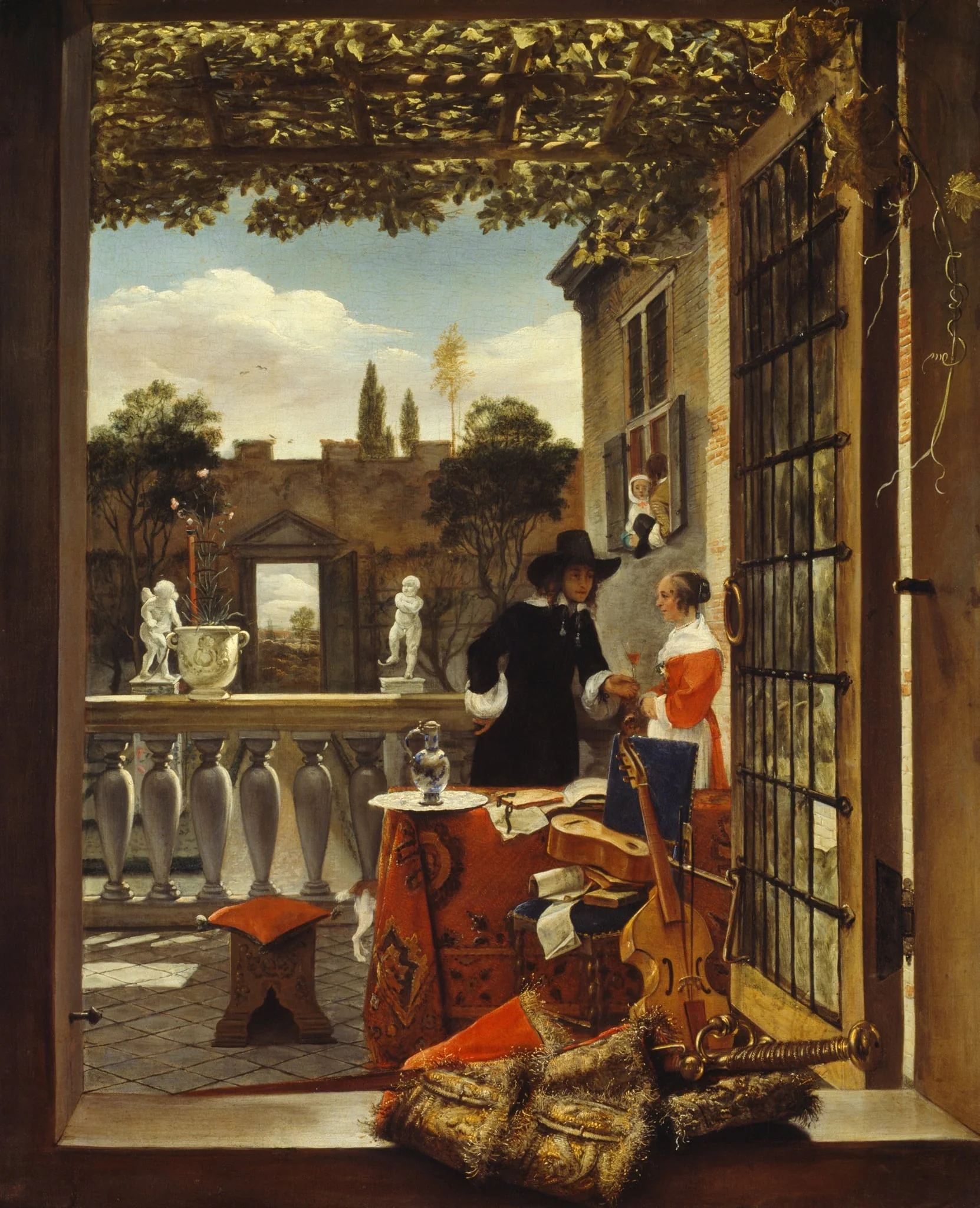 The Terrace, by Dutch, oil, 1660