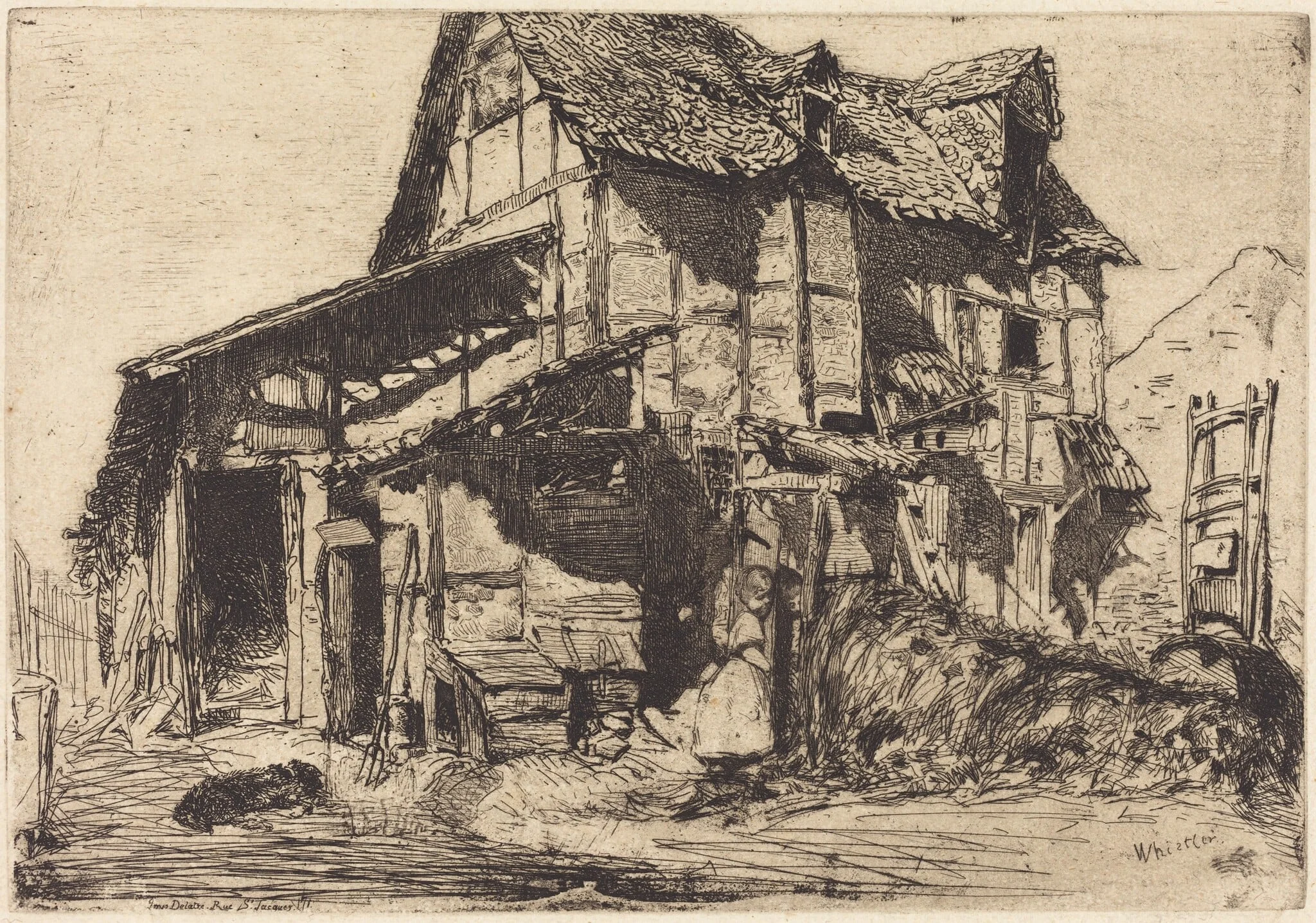 The Unsafe Tenement, by James McNeill Whistler, ink, 1858