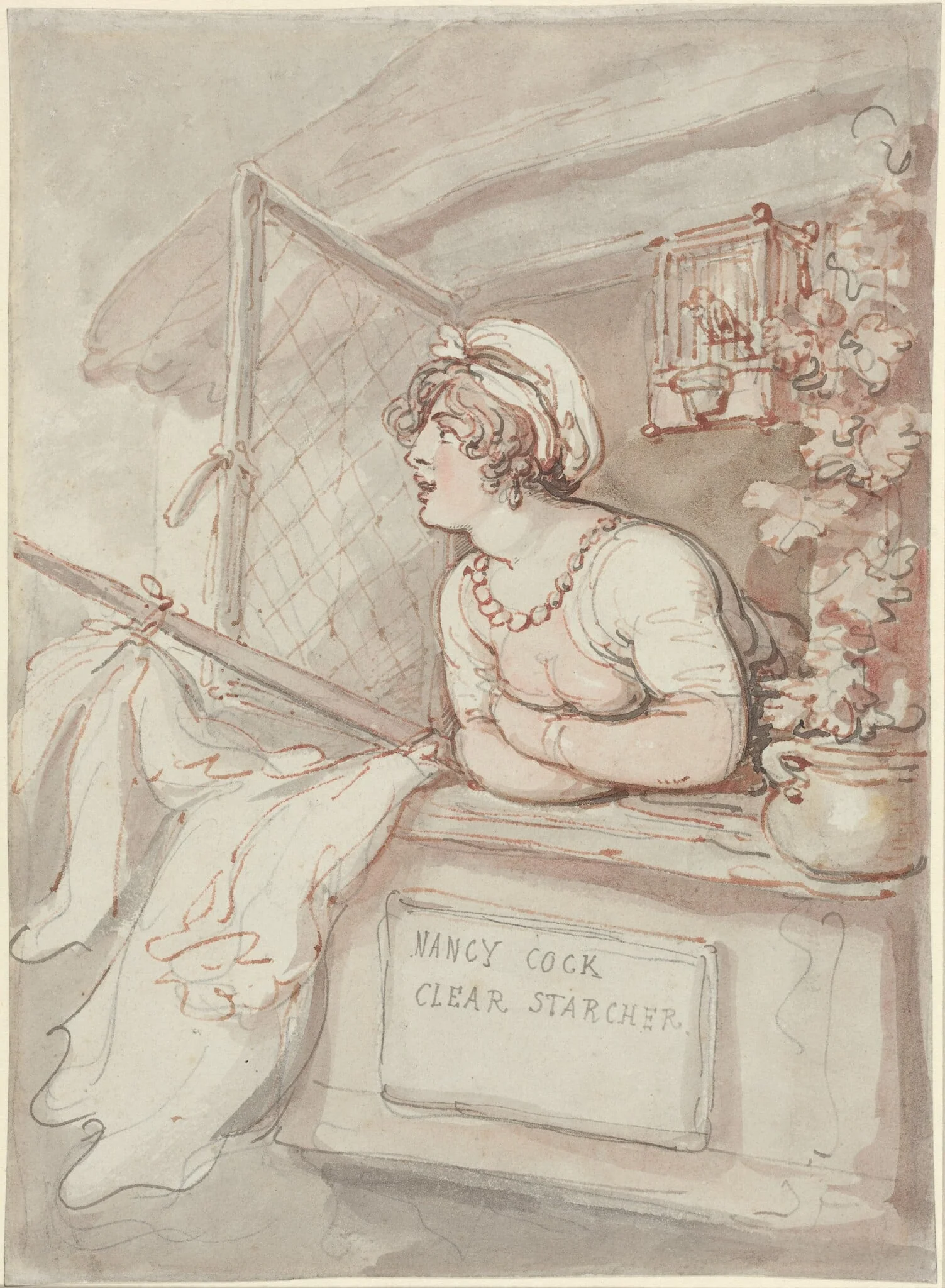 Nancy Cock - Clear Starcher, by Thomas Rowlandson, graphite, 1815