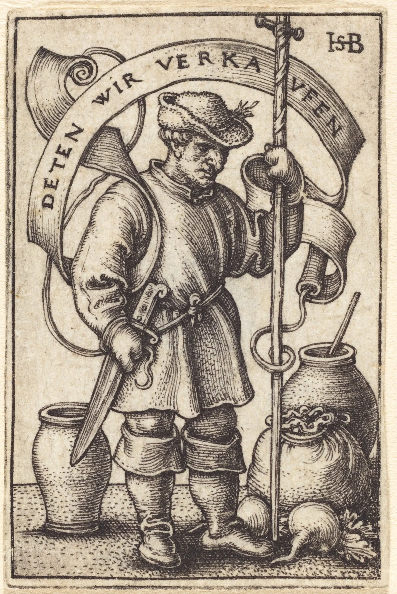 Peasant at Market, by Sebald Beham, ink, 1542