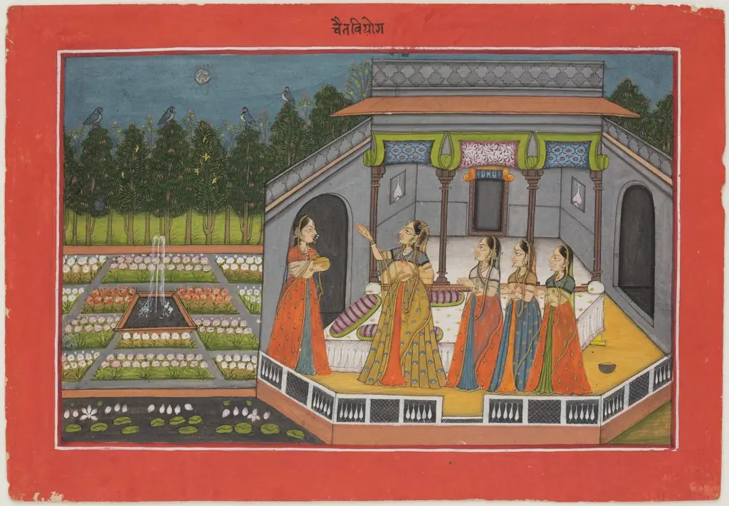 The Month of Chaitra (March-April), from a manuscript of the Barahmasa ("Twelve Months")