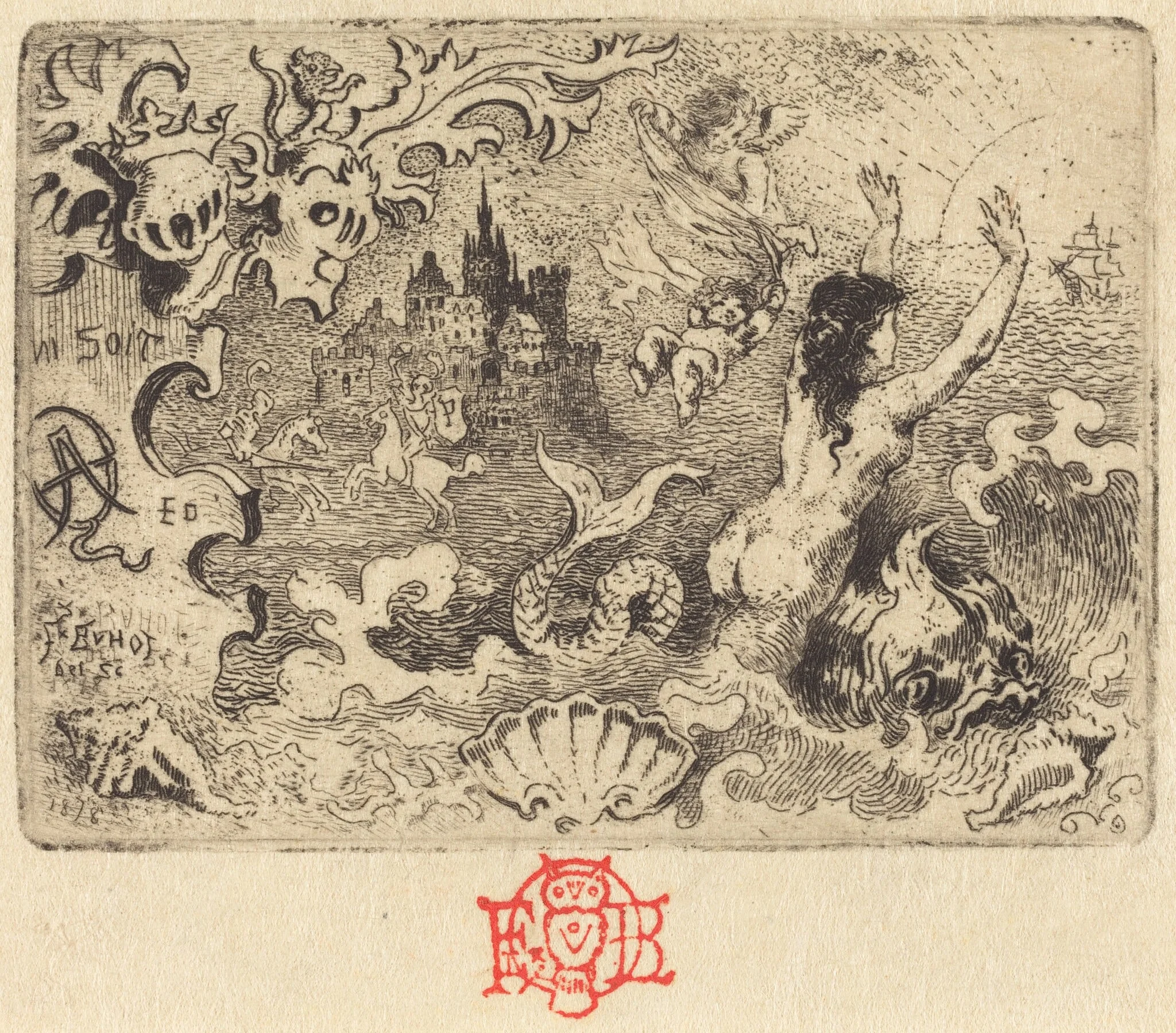 Jacques Cazotte's "Le Diable amoureux" (2nd vignette), by Félix-Hilaire Buhot, ink, 1878