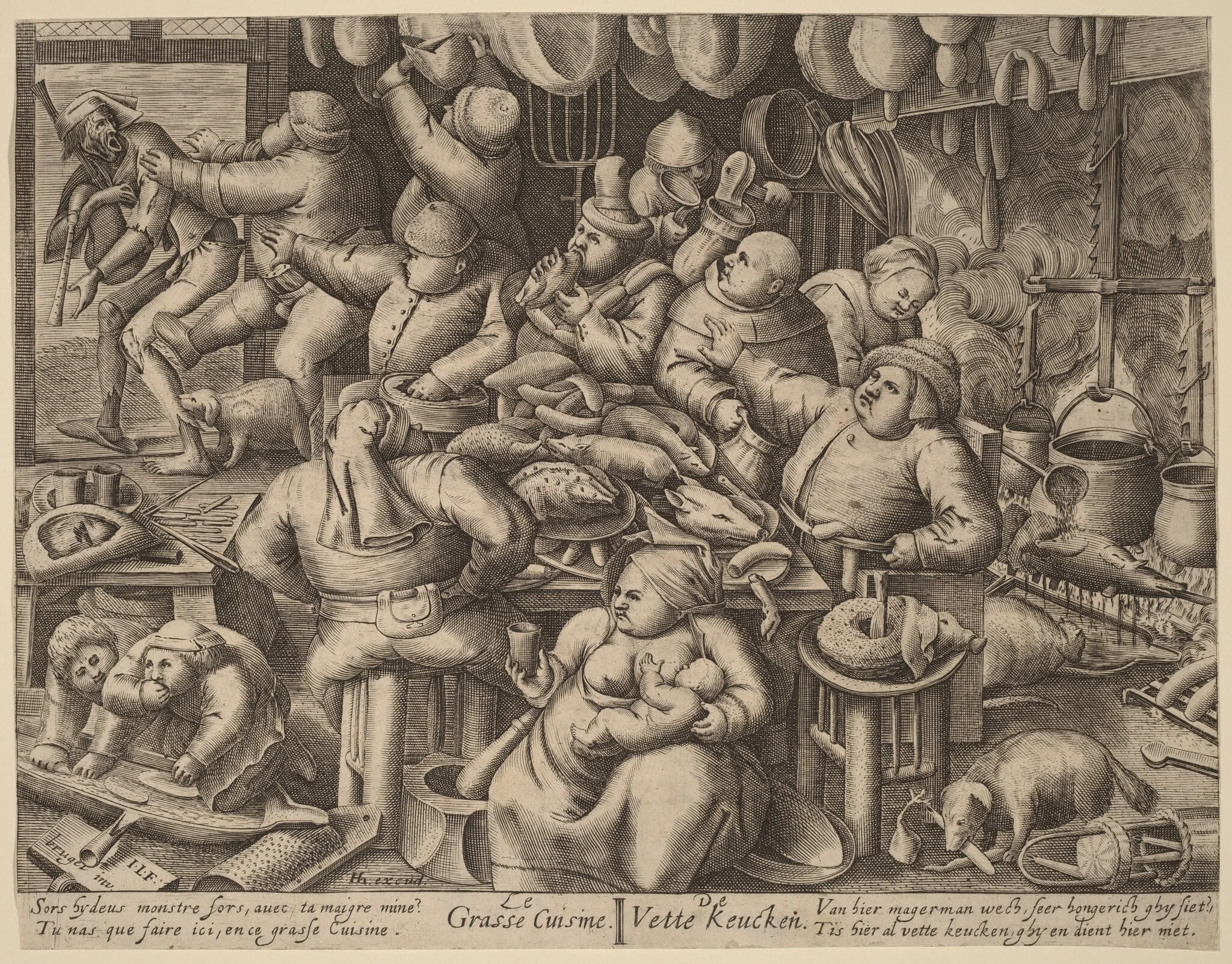 The Fat Kitchen, by Netherlandish 17th Century, ink, 1597