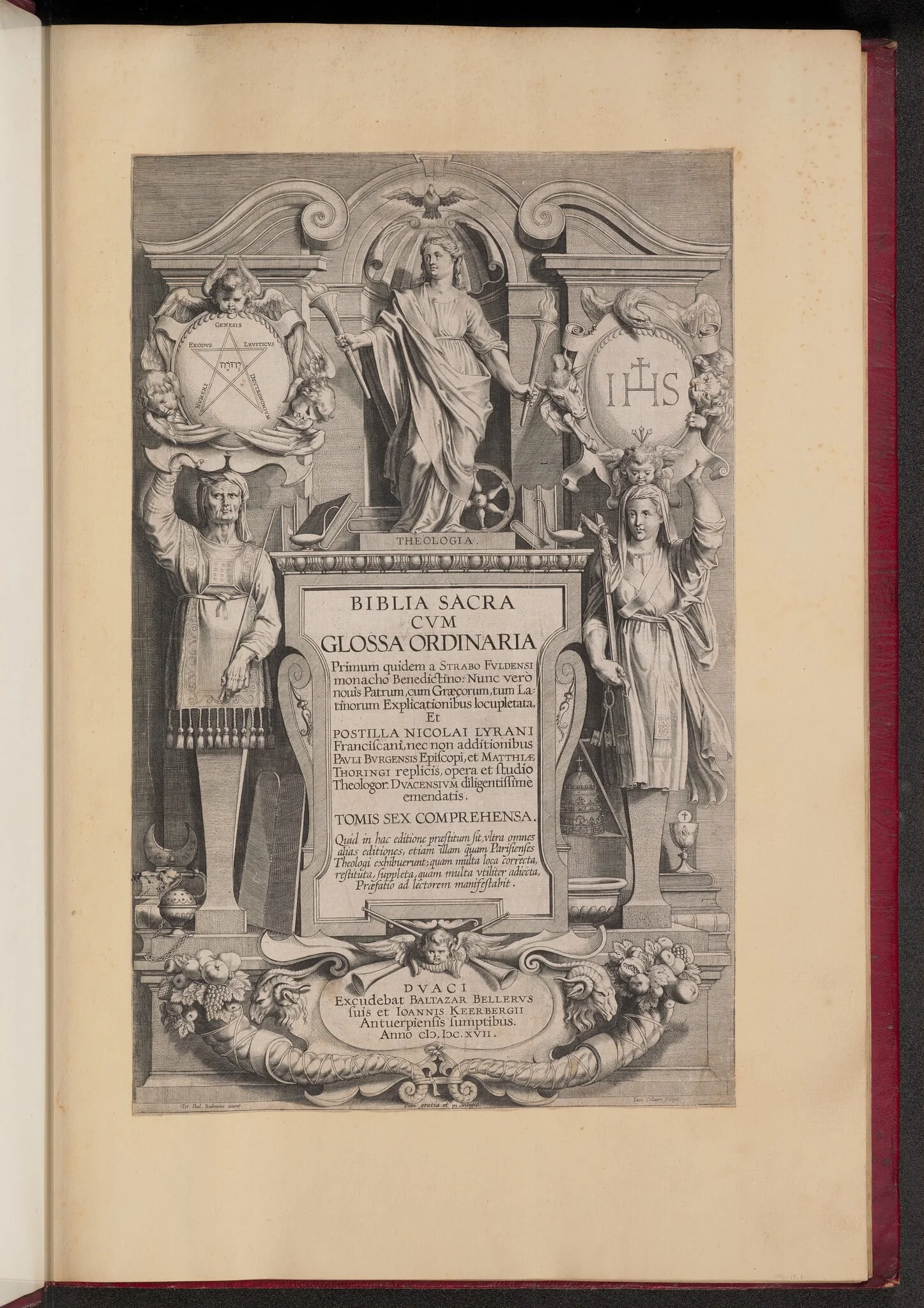 Title Page for Biblia Sacra Cvm Glossa Ordinaria, by Hans the Younger Collaert, ink, 1617