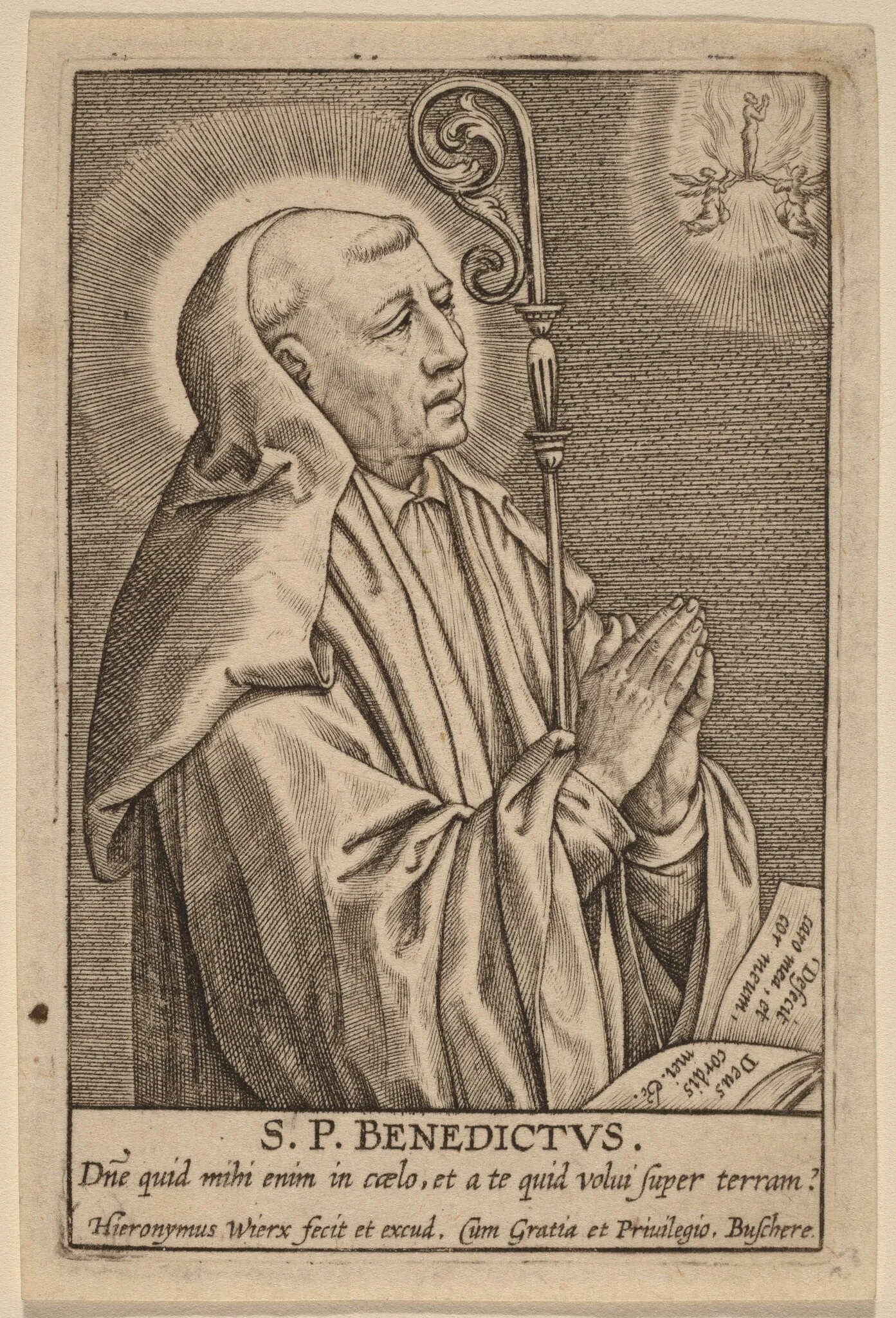 S. P. Benedictus, by Hieronymus Wierix, ink, 1586