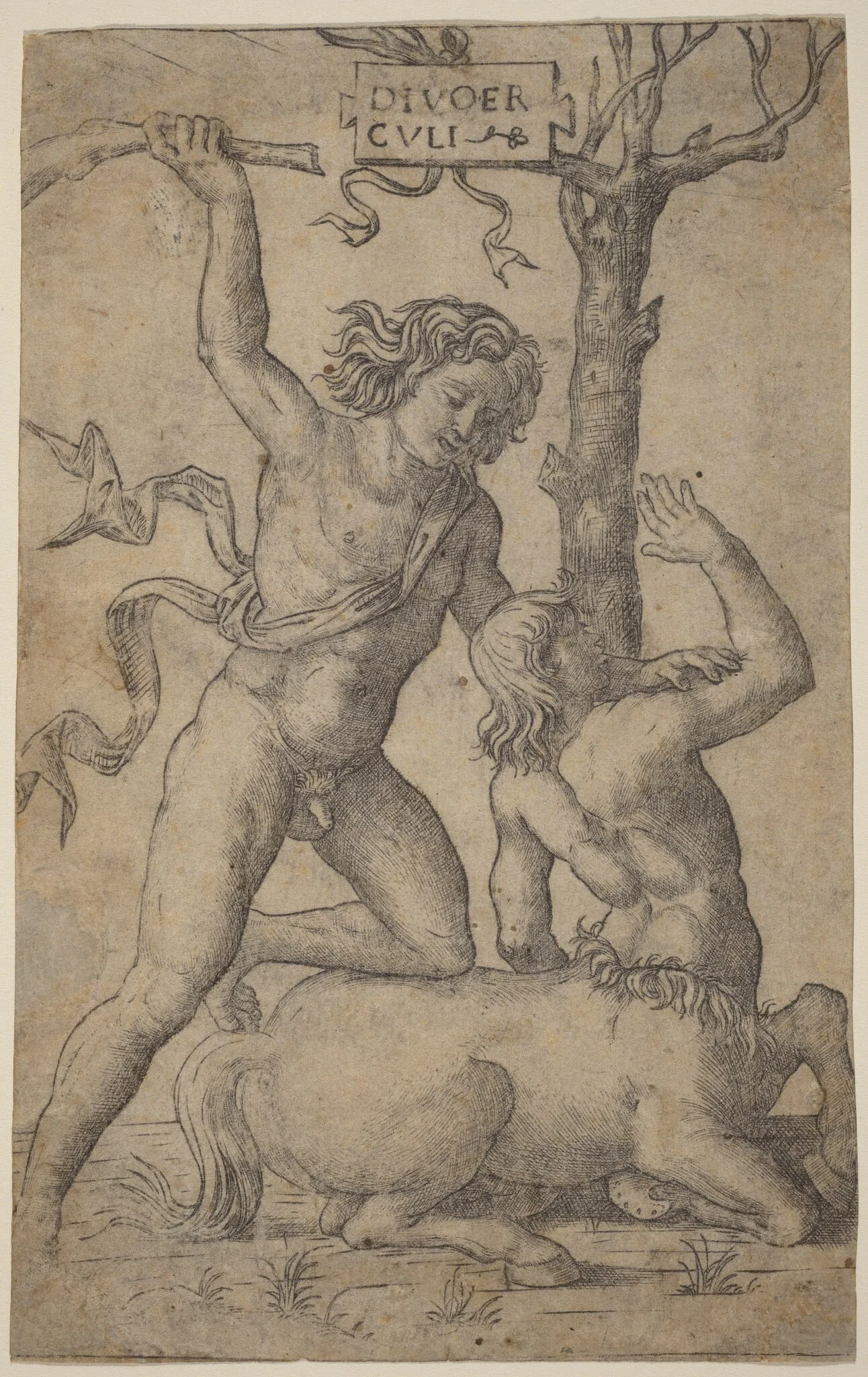 Hercules and Nessus, by Marcantonio Raimondi, ink, 1506