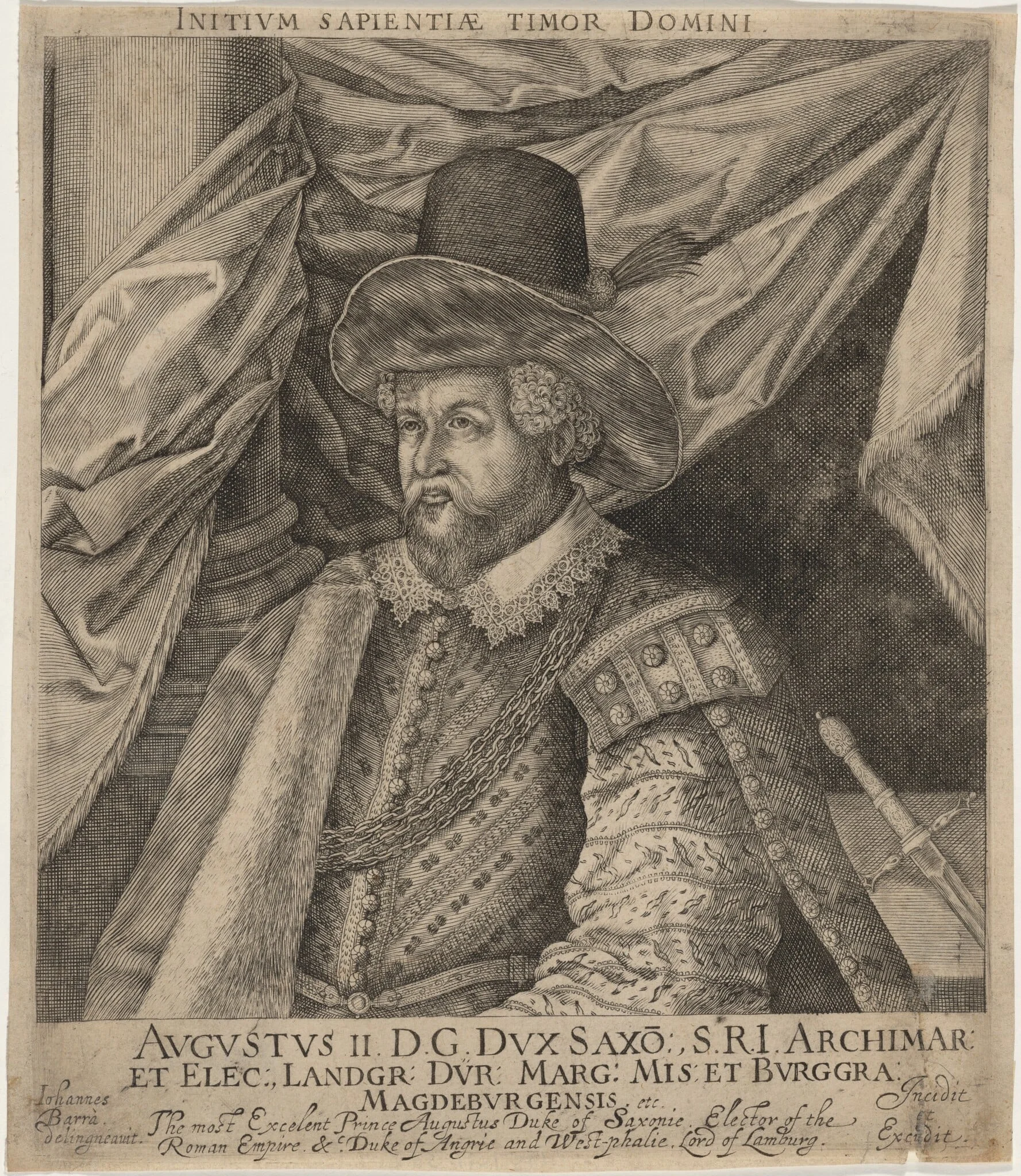 Augustus II, Elector of Saxony, by Johan Barra, ink, 1608
