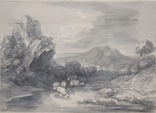 Wooded Upland Landscape with Cattle at a Watering Place
