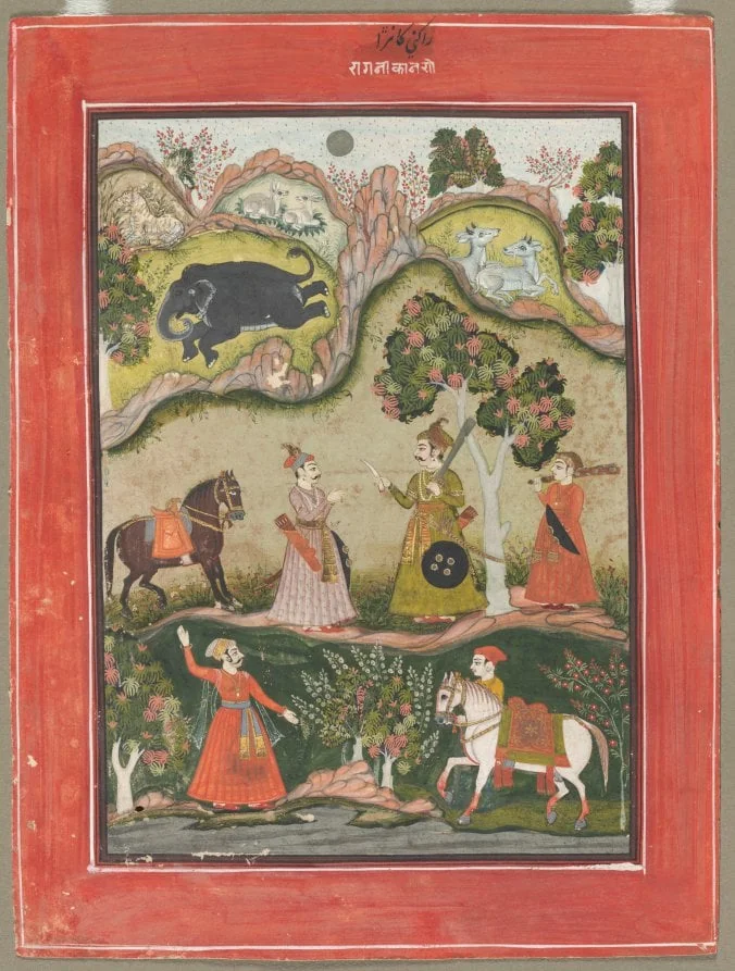 Kanhara Ragini: Song of Inspiration to Krishna for Killing the Elephant Demon, from the Ragamala Series, by Unknown, unspecified, 1760