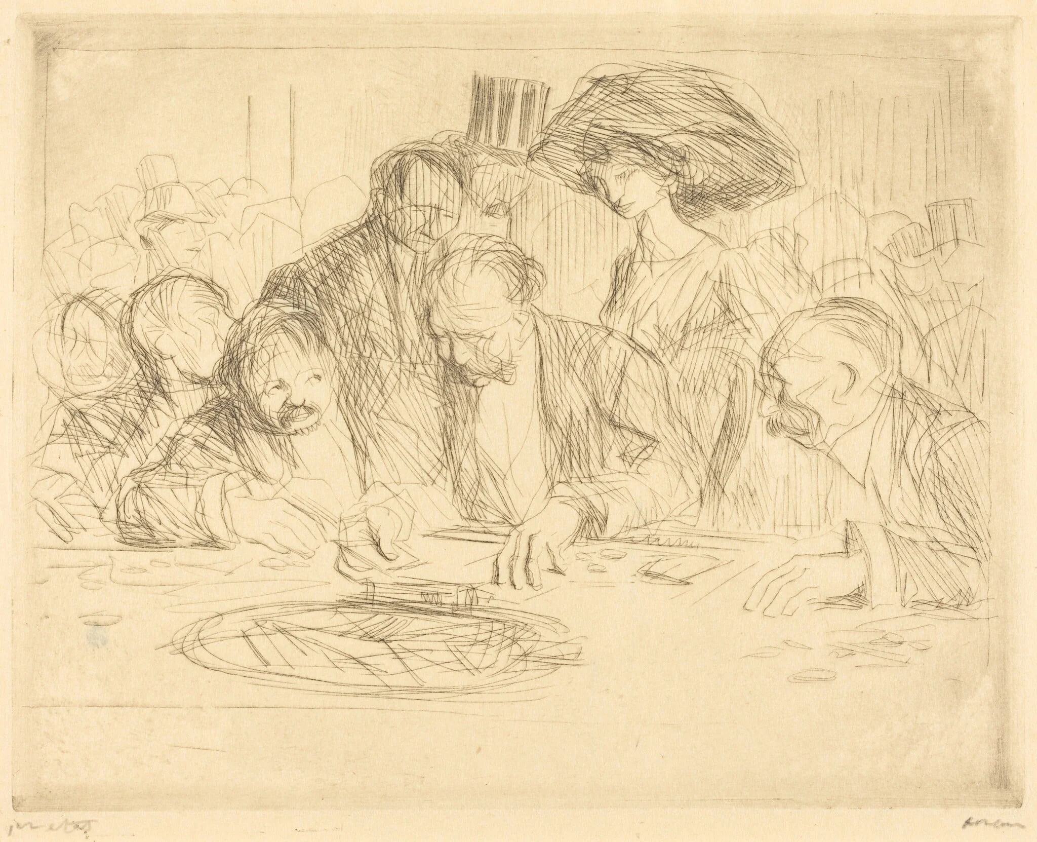 A la table de jeu (2e planche) (At the Gambling Table) (second plate), by Jean-Louis Forain, ink, 1909