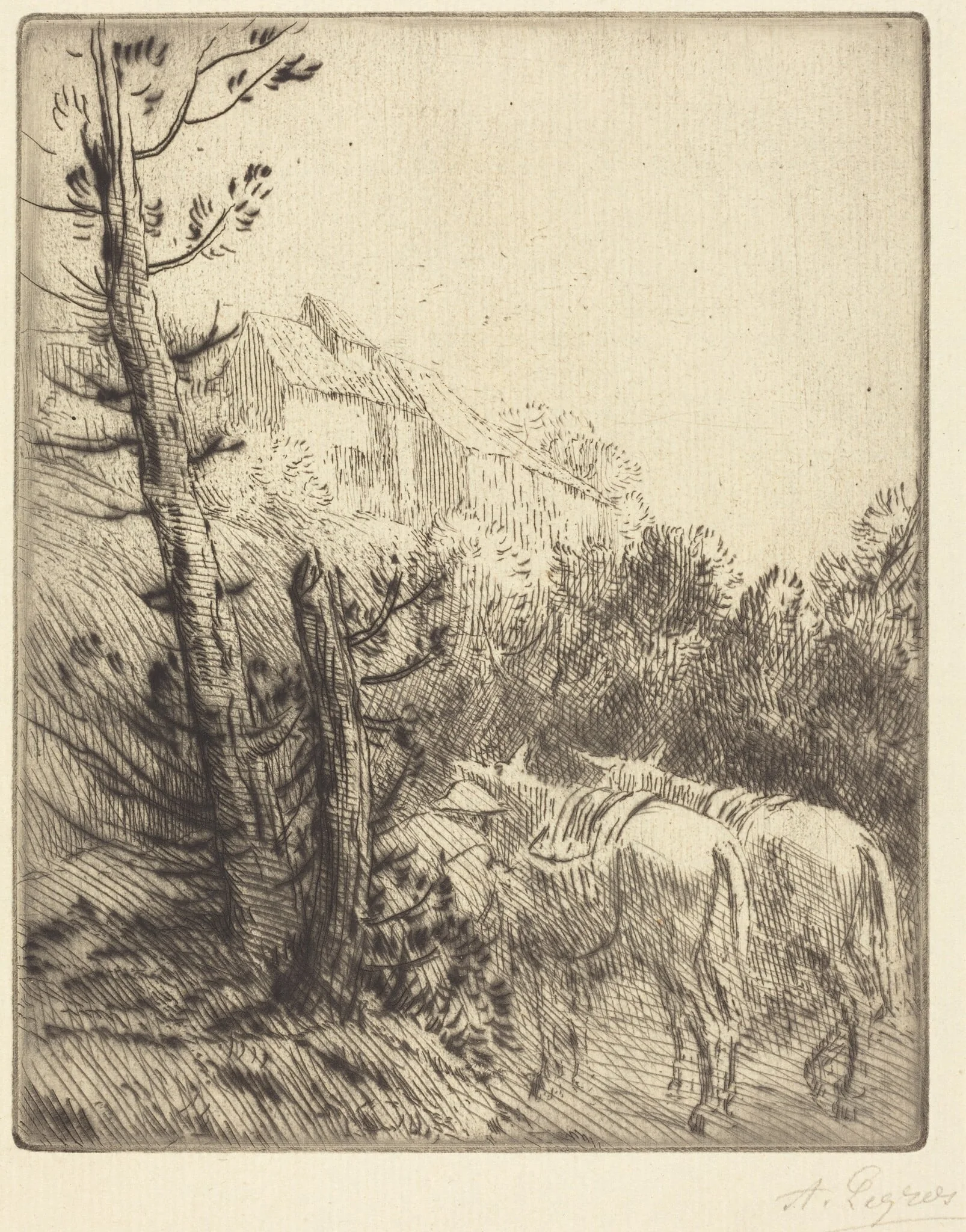Farm on the Hillside (La ferme sur le coteau), by Alphonse Legros, ink, 1874