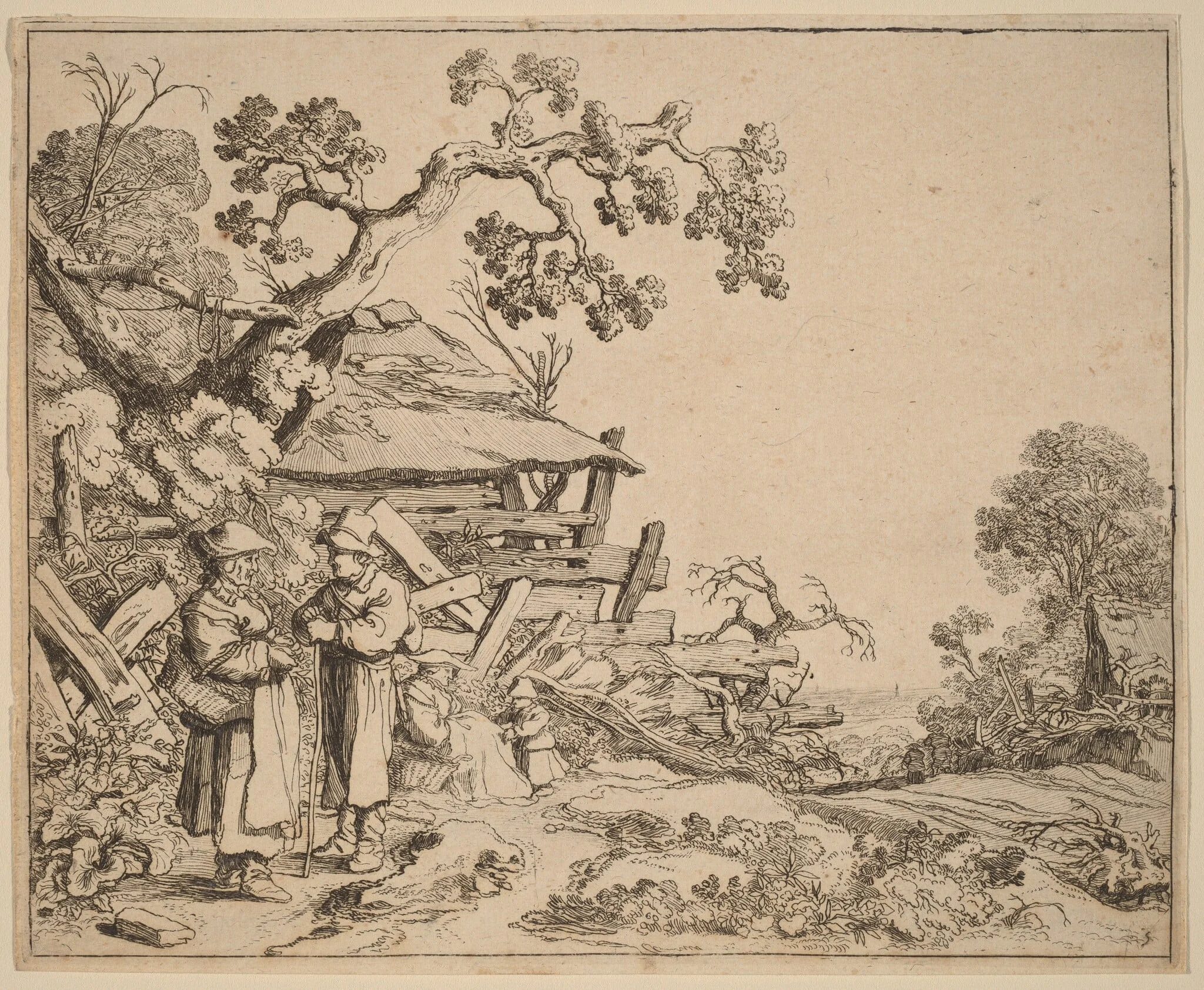 Woman Conversing with a Peasant, by Pieter Molijn, ink, 1626