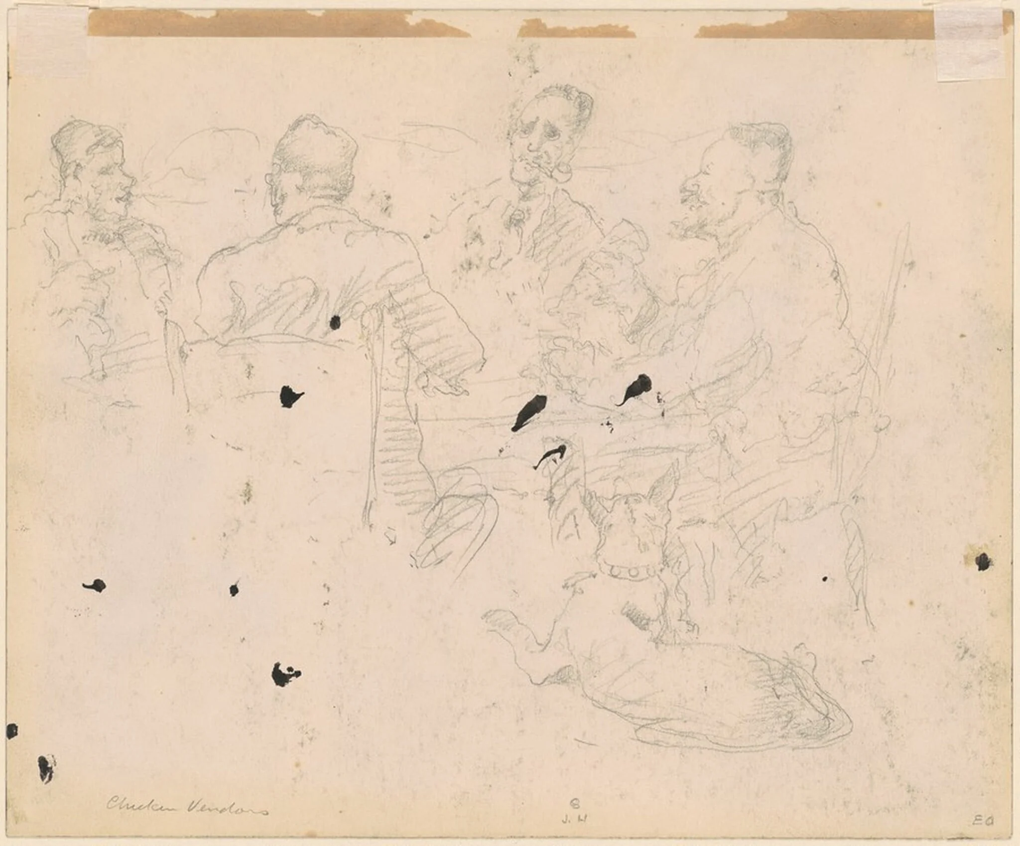 Men Drinking at a Table [verso], by George Overbury Hart, graphite, 1927