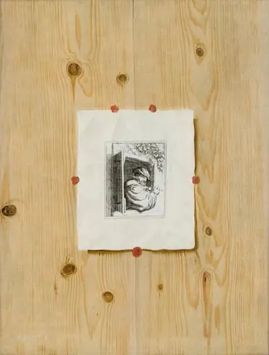 Trompe l'Oeil. Board with an Etching of a Man with a Pipe