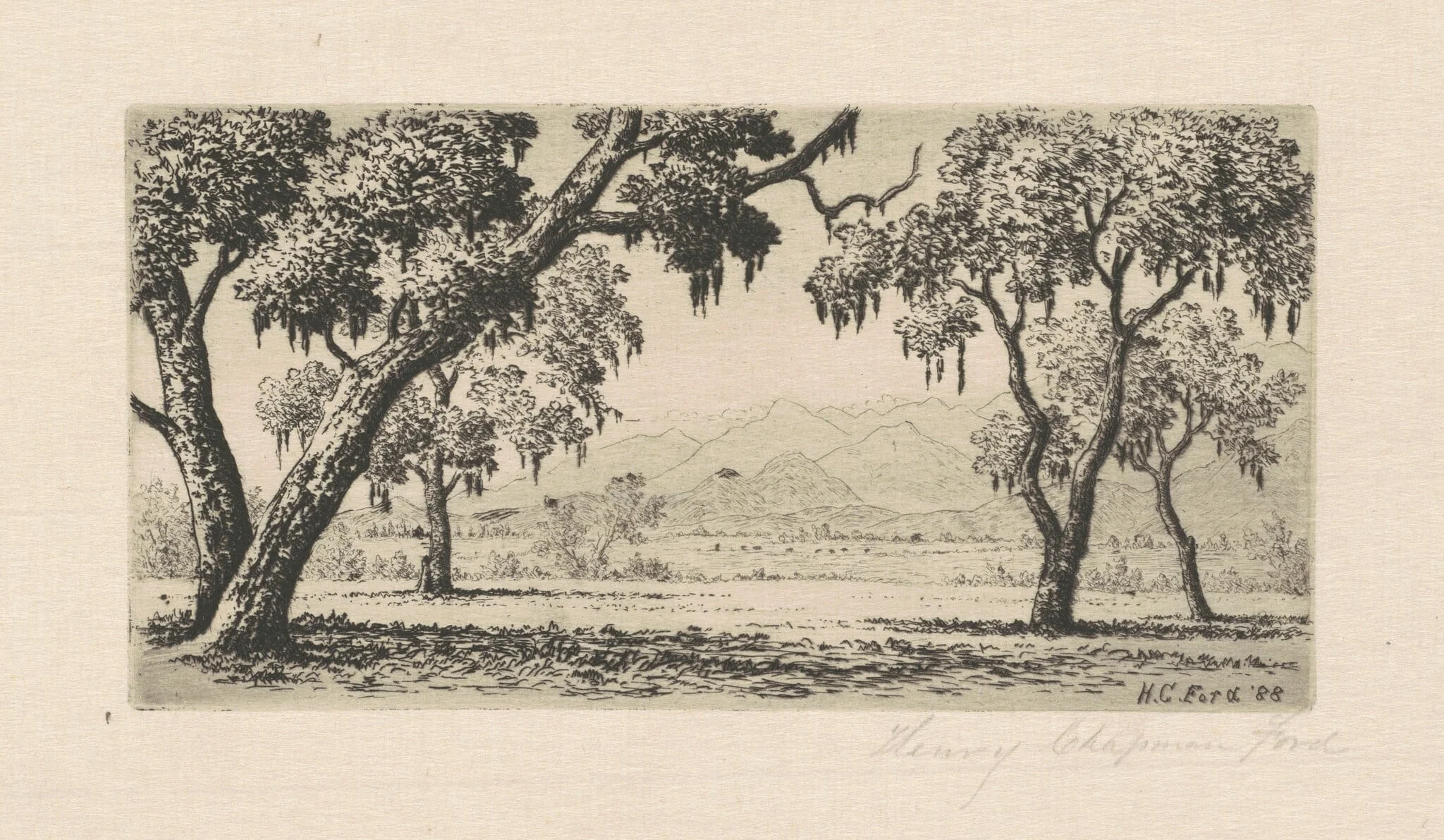 California Landscape, by Henry Chapman Ford, ink, 1888