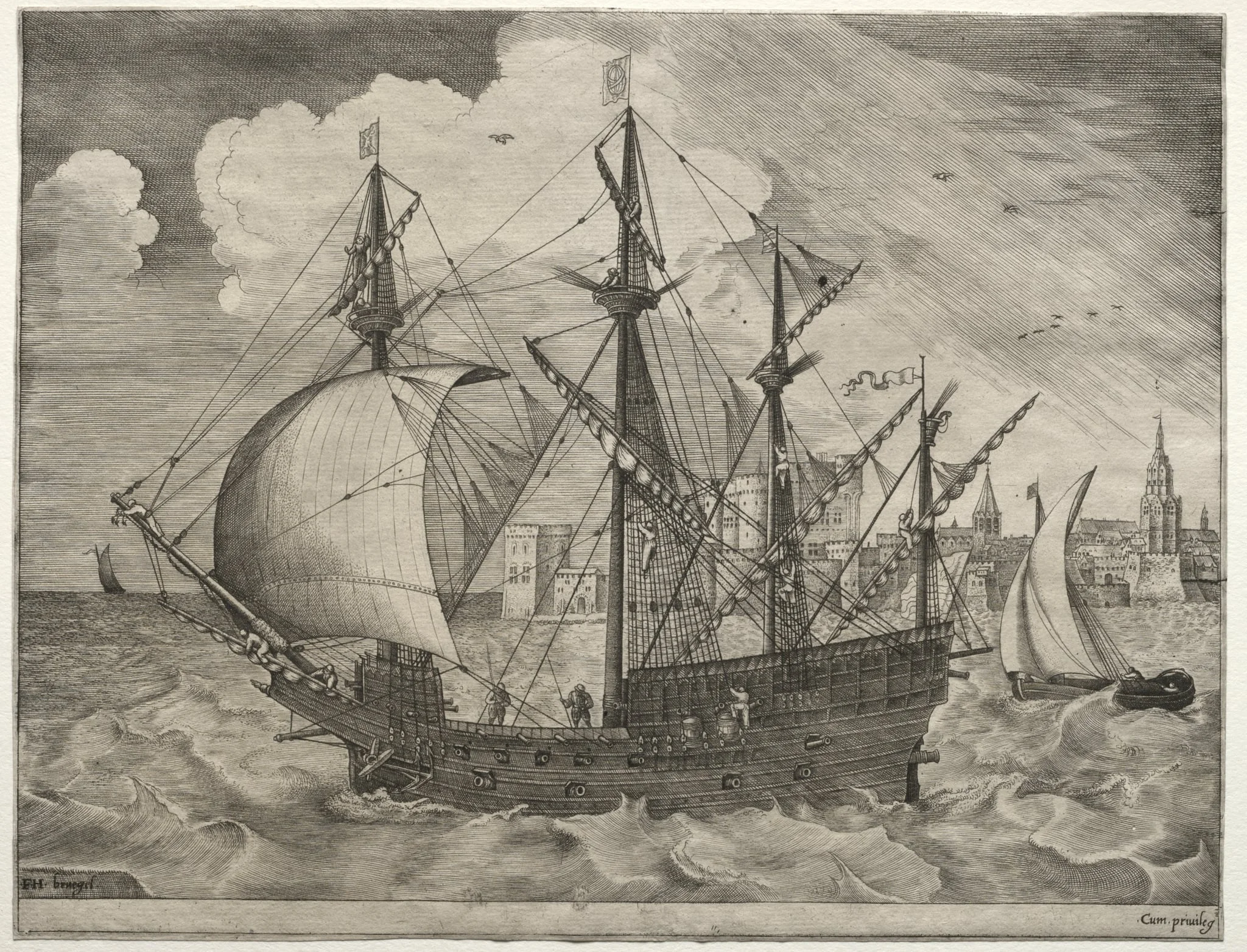 Sailing Vessels: Armed Four-Master Putting Out to Sea