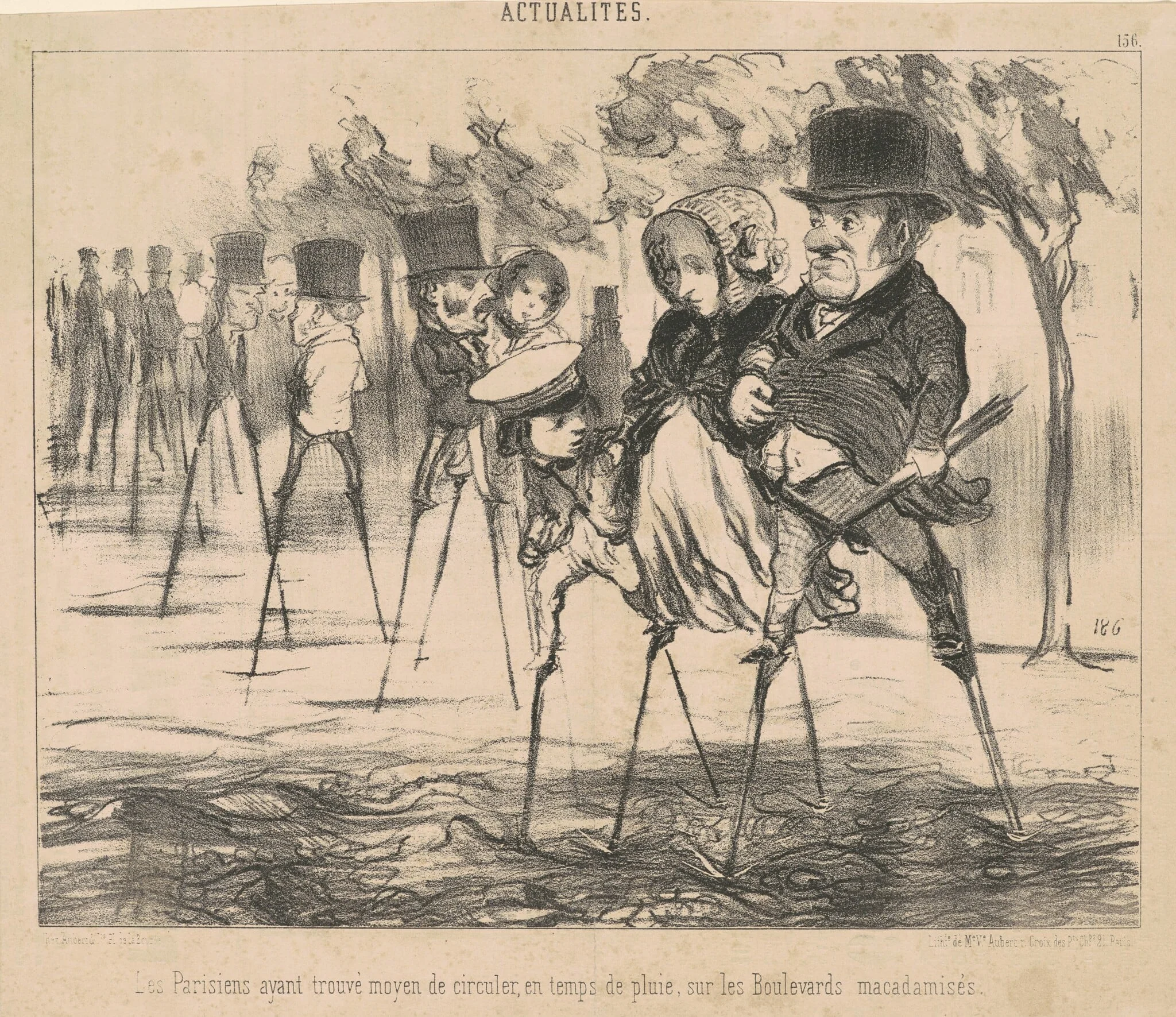 Les Parisiens ayant trouvé le moyen de circuler ..., by Honoré Daumier, ink, 1850