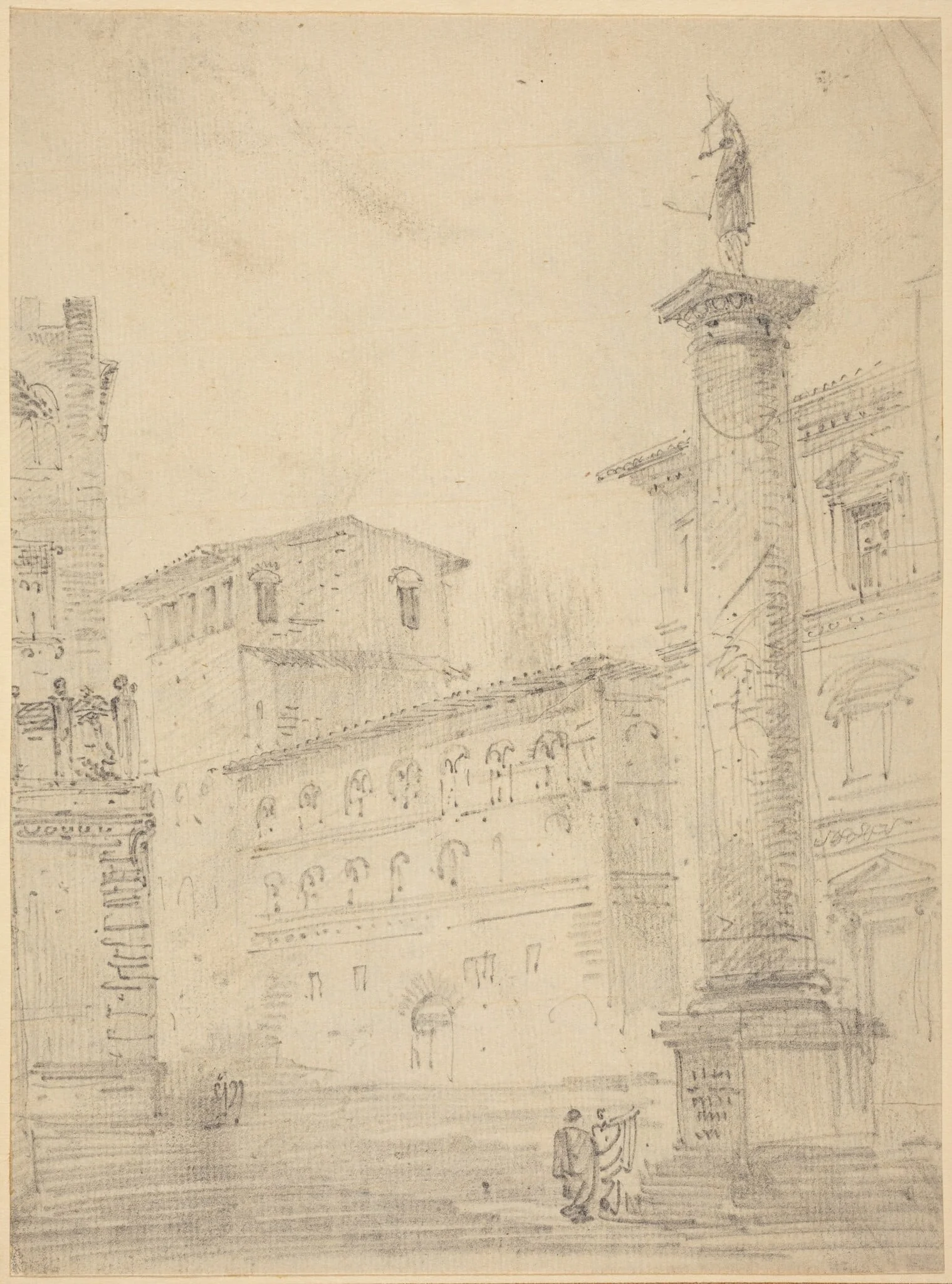 Figures on a Roman Piazza, by Robert Smith, graphite, 1837