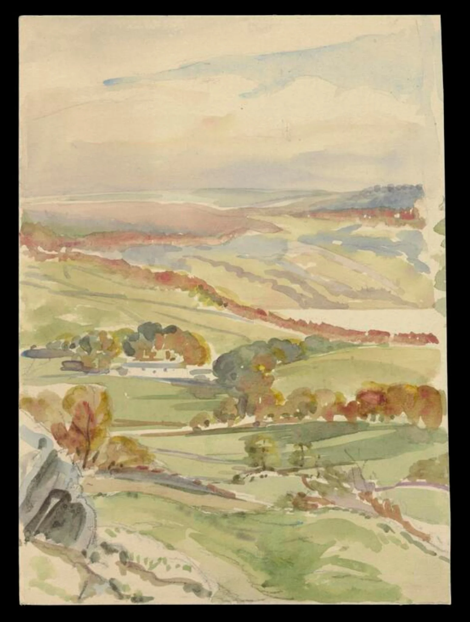 A view over hills and valleys