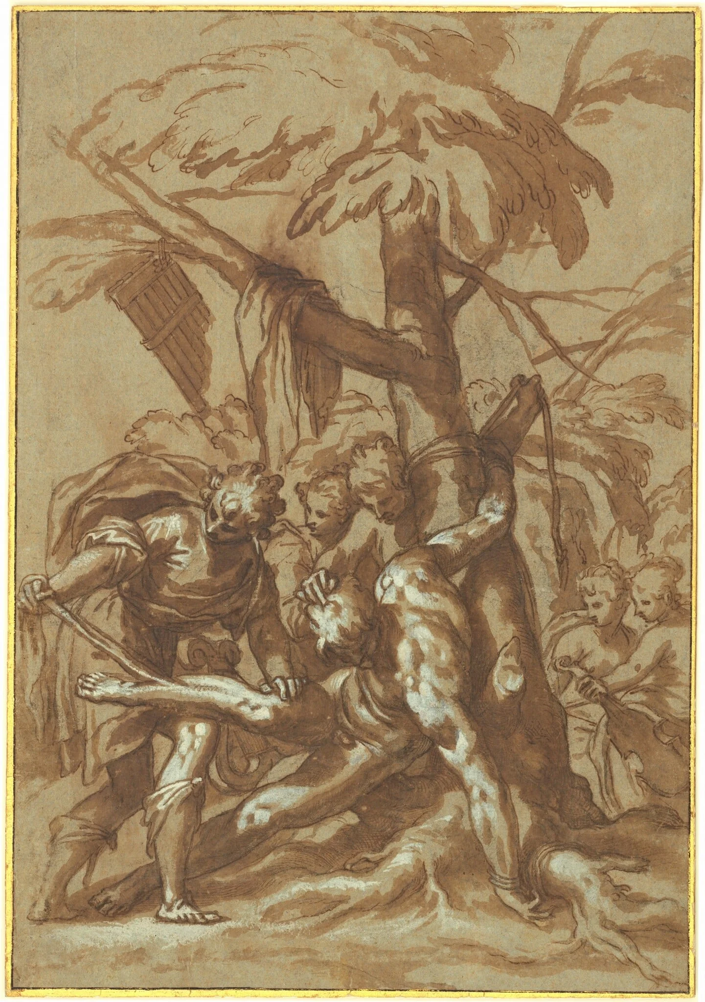 The Flaying of Marsyas, by Paolo Farinati, ink, 1572
