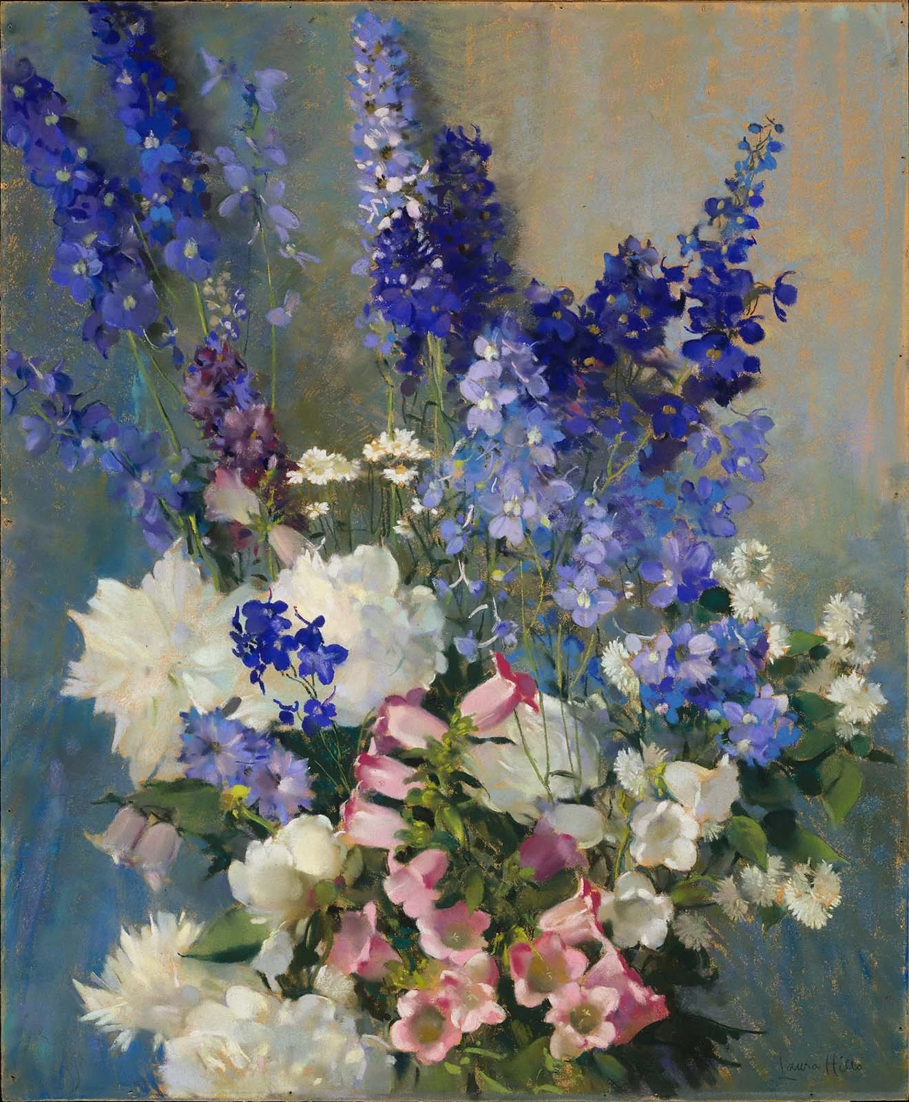 Larkspur, Peonies, and Canterbury Bells