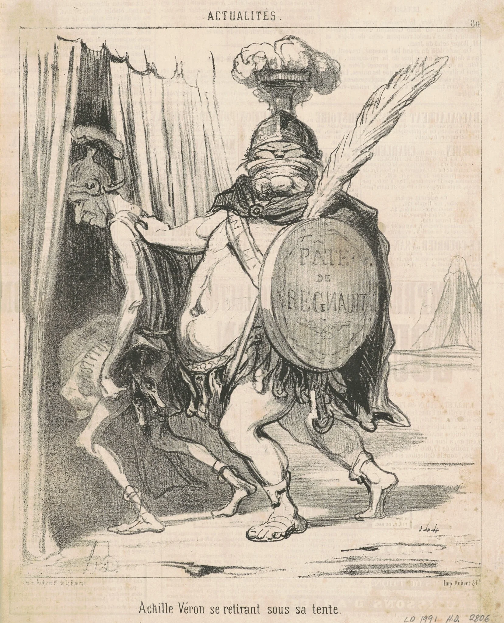 Achille Vèron se retirant sous sa tente, by Honoré Daumier, ink, 1850