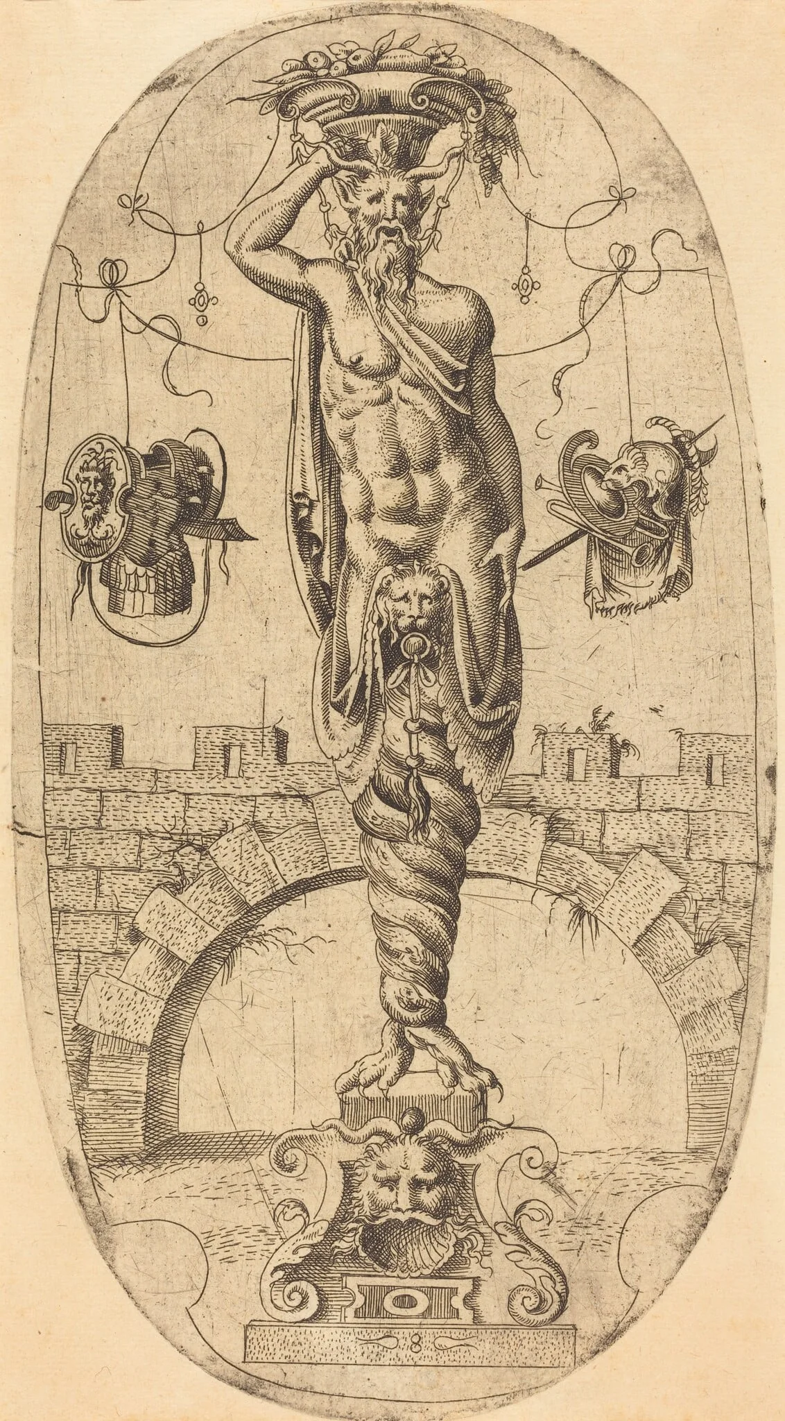 Satyr with Twisted Legs, by Jean Mignon, ink, 1563