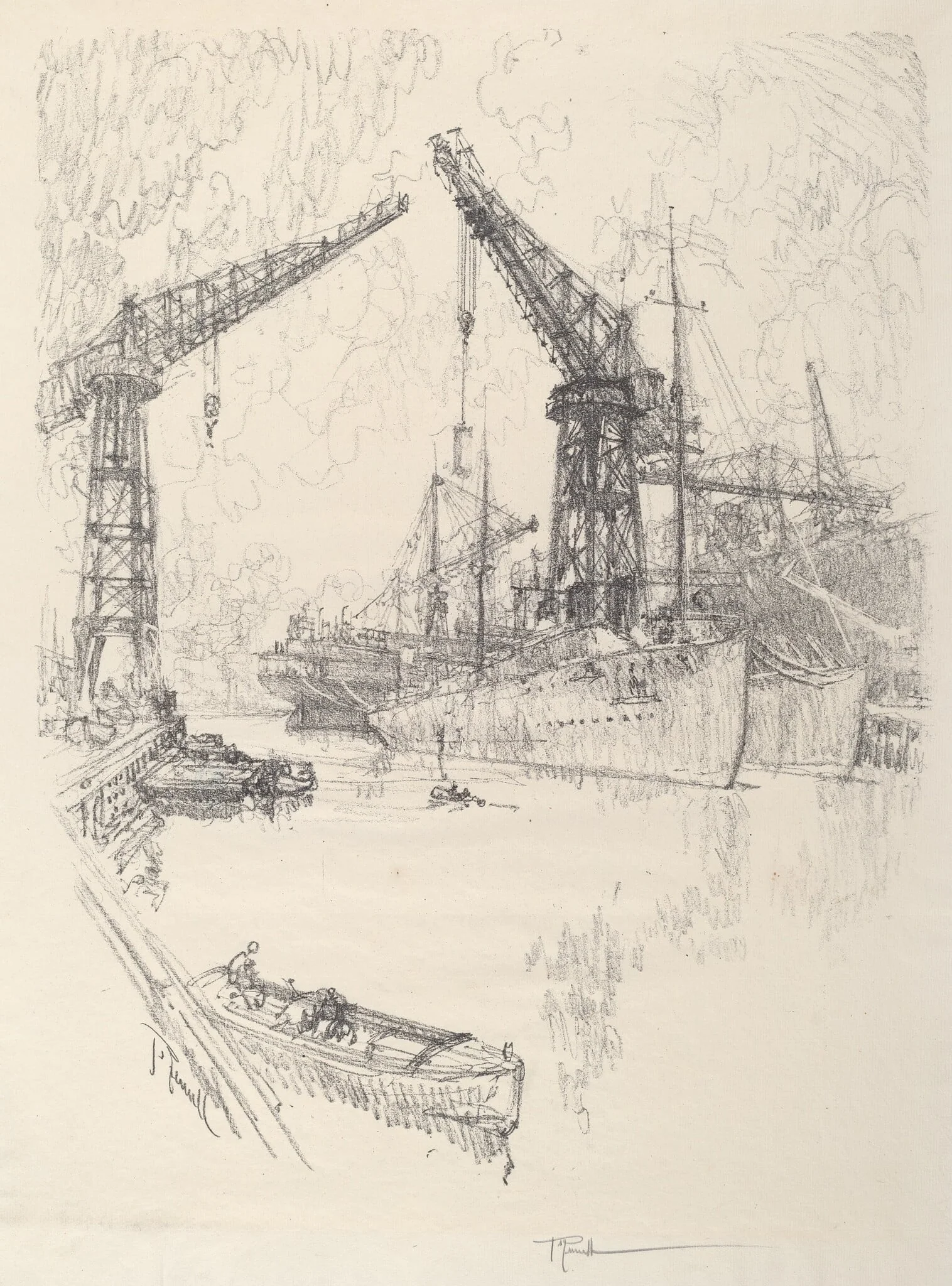 Building Destroyers, by Joseph Pennell, ink, 1917