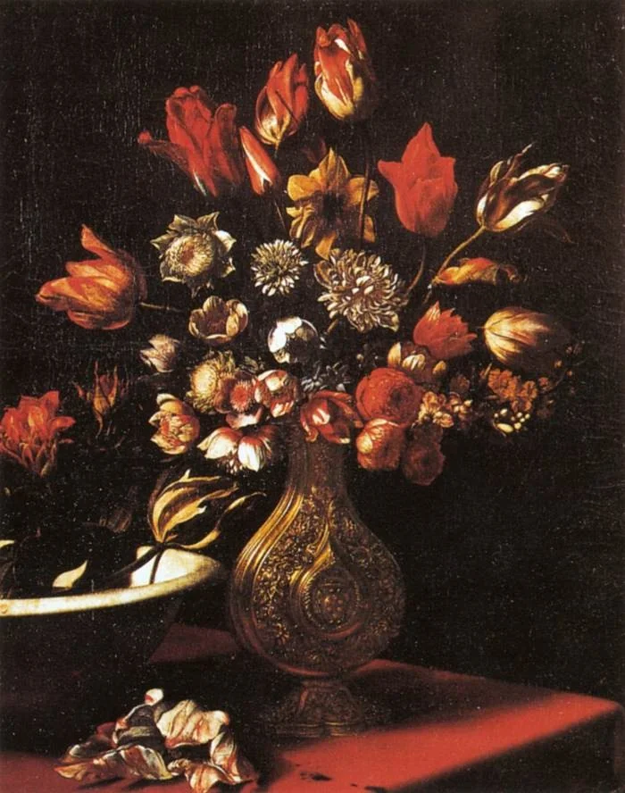Vase of flowers and a basin, by Carlo Dolci, unspecified, 1662