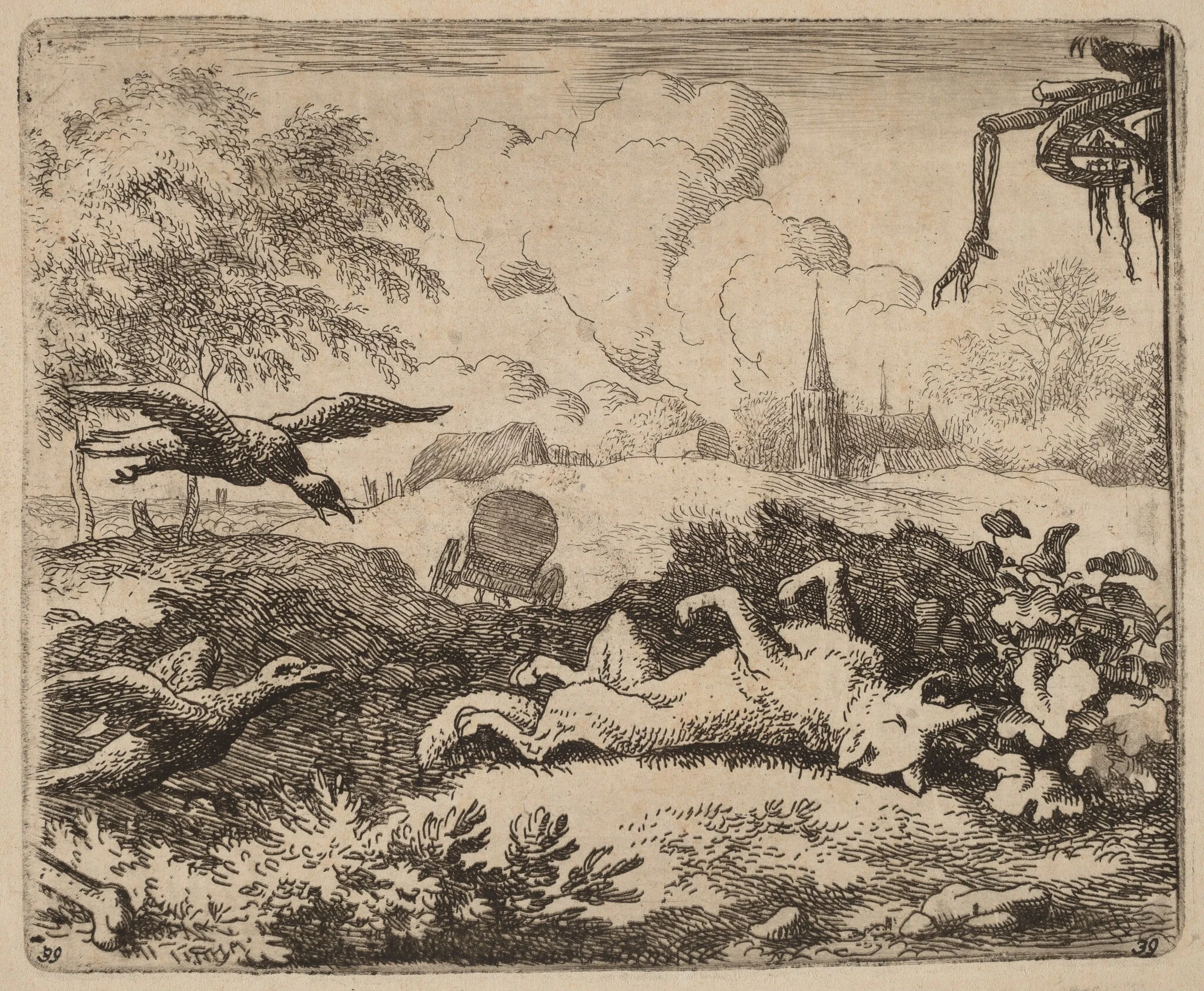 Reynard and the Crows, by Allart van Everdingen, ink, 1650