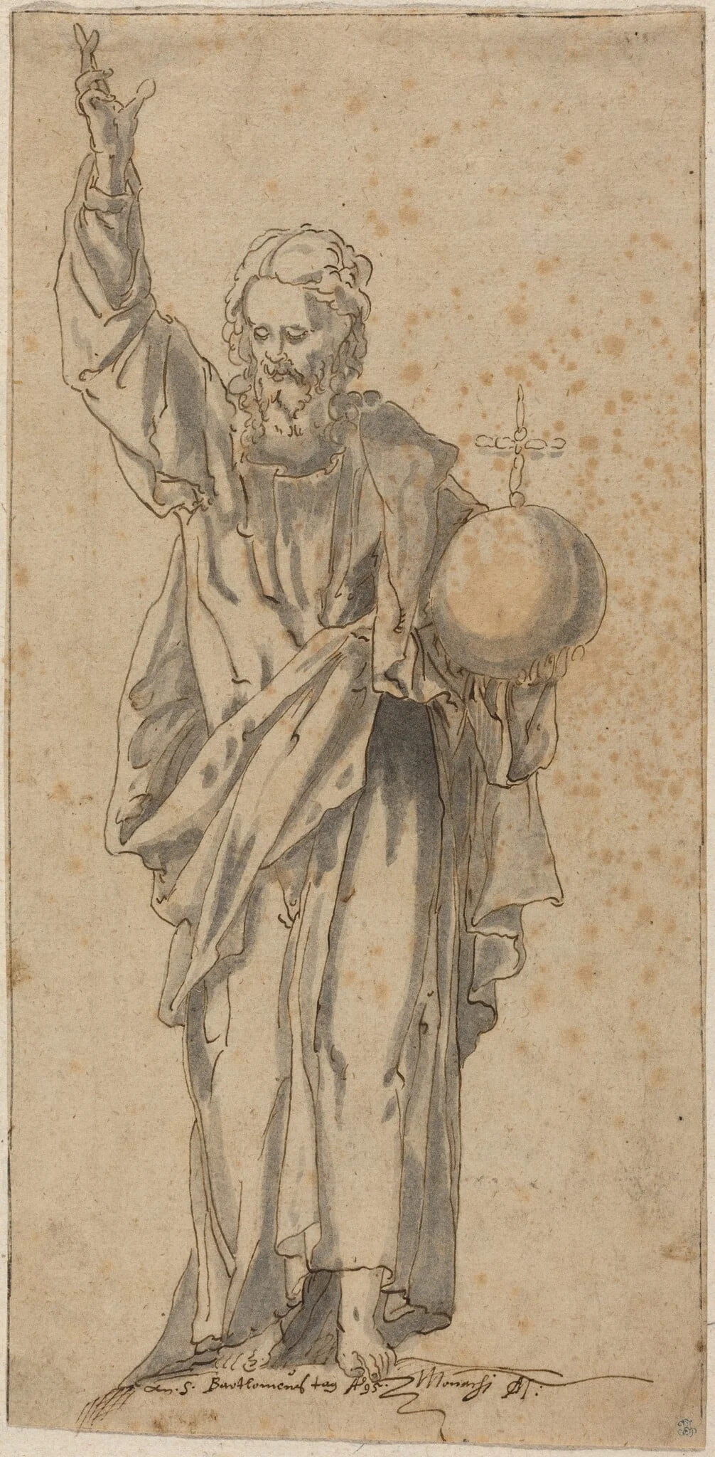 Christ as Salvator Mundi, by Caspar Meneller, ink, 1595