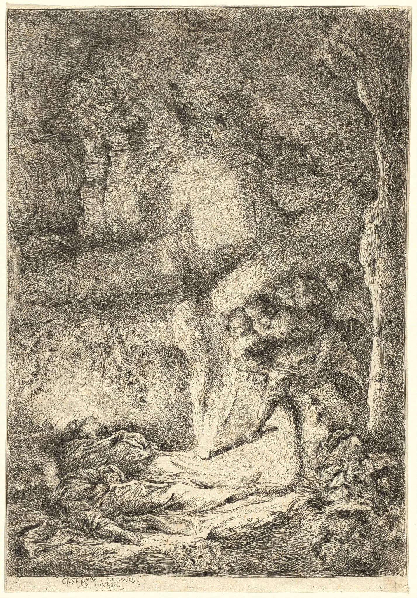 The Bodies of Saints Peter and Paul Hidden in the Catacombs, by Giovanni Benedetto Castiglione, ink, 1646