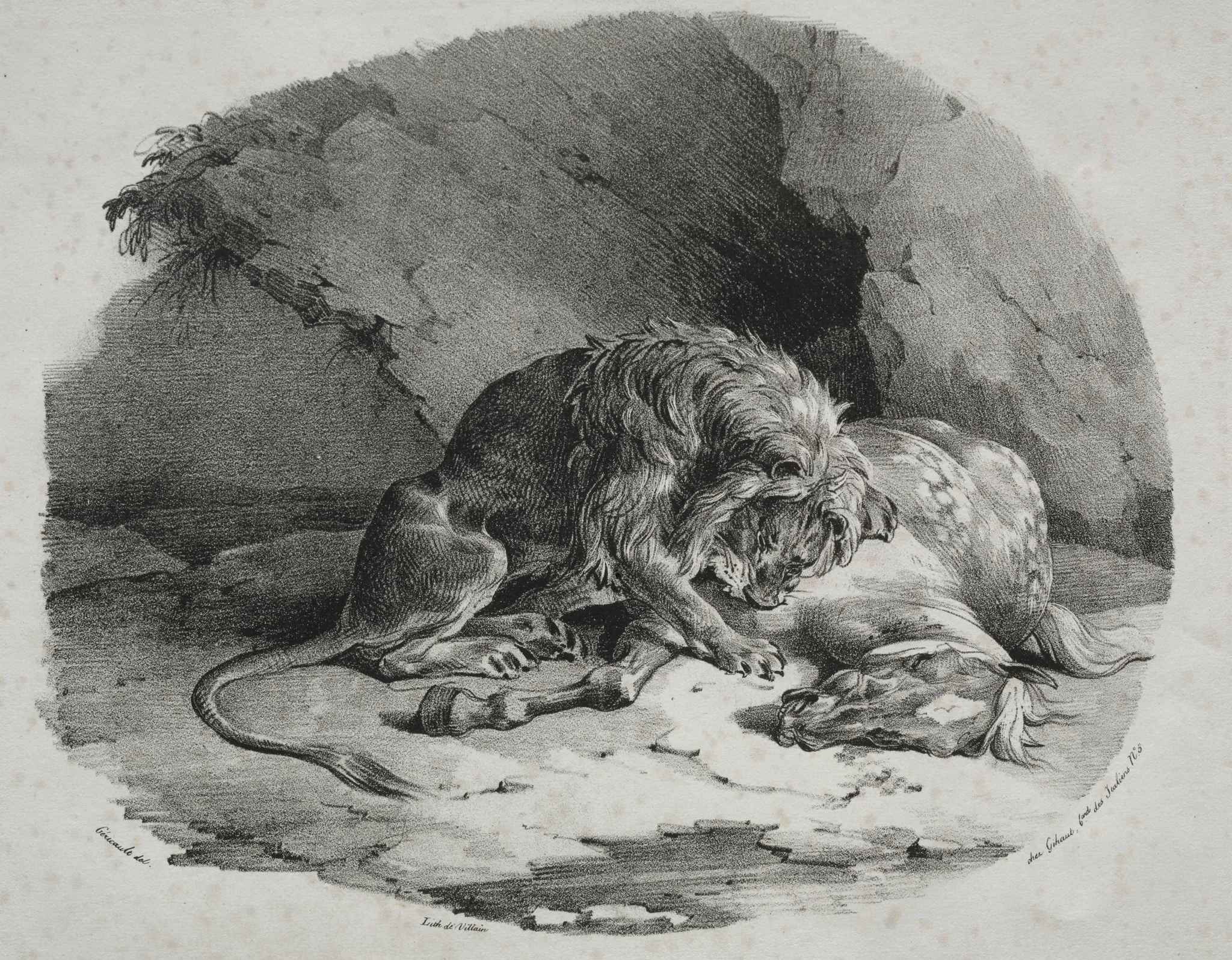 Horse Devoured by a Lion, by Théodore Géricault, 1823