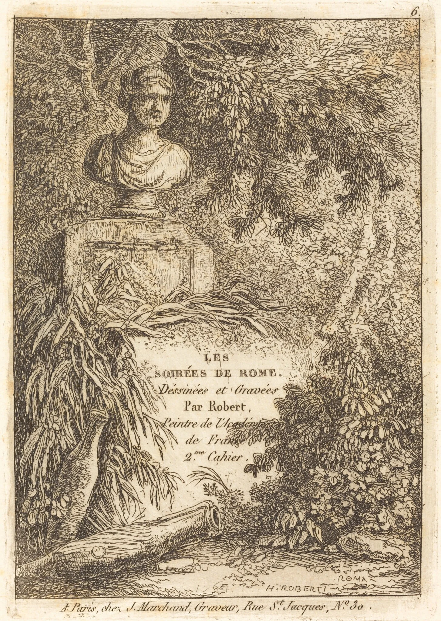 The Portrait Bust, by Hubert Robert, ink, 1770