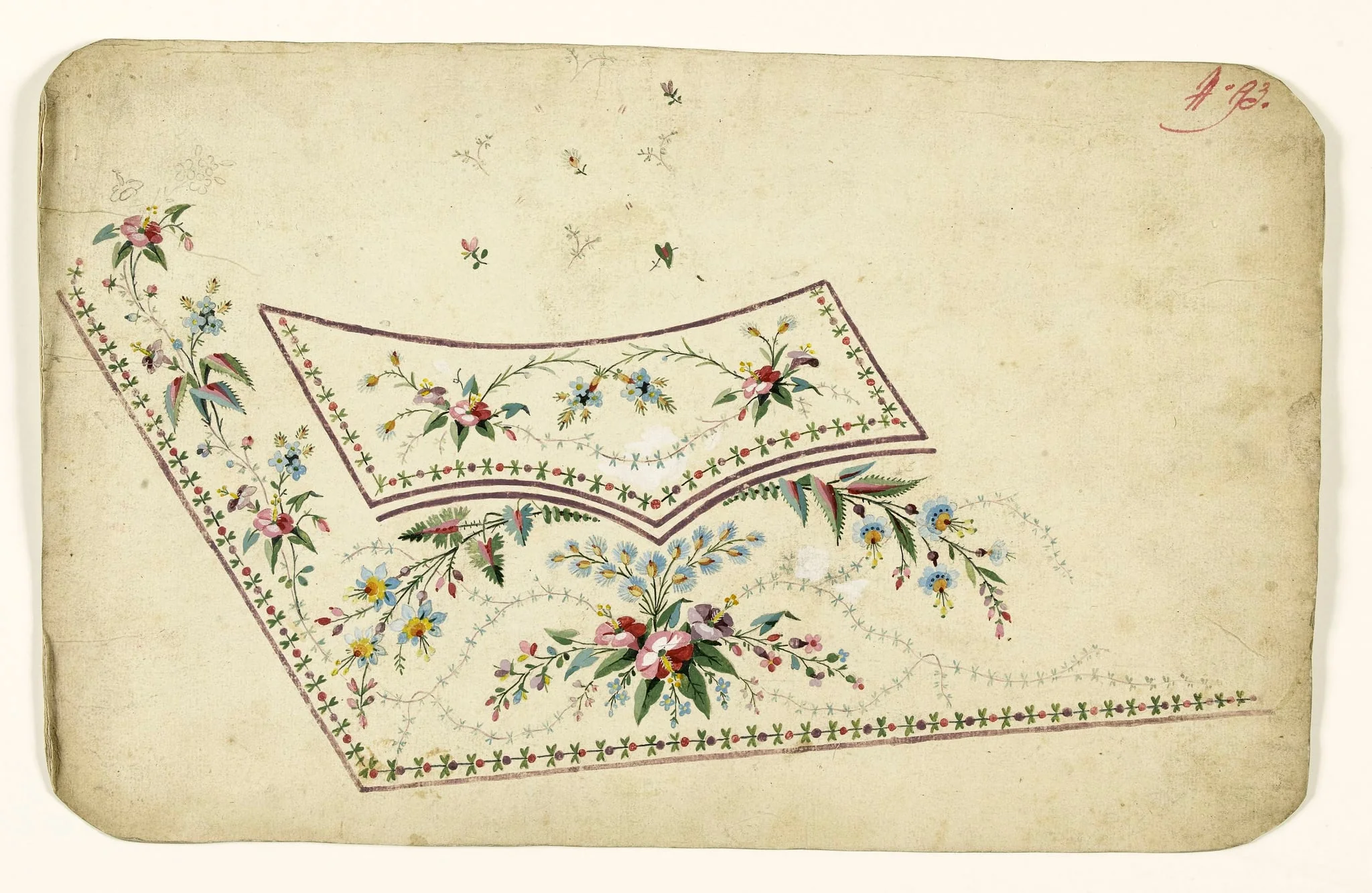 Composition de bouquets de fleurs et chardons, projets de broderies de gilet, XVIIIème siècle
