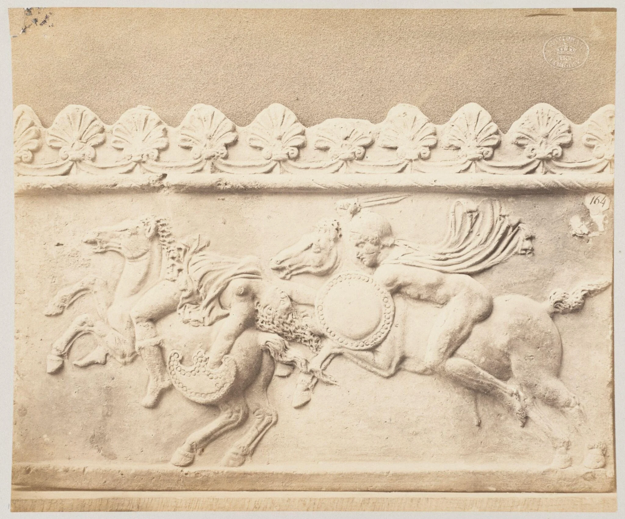 Combat between an Amazon and a Greek warrior, bas-relief in terra cotta