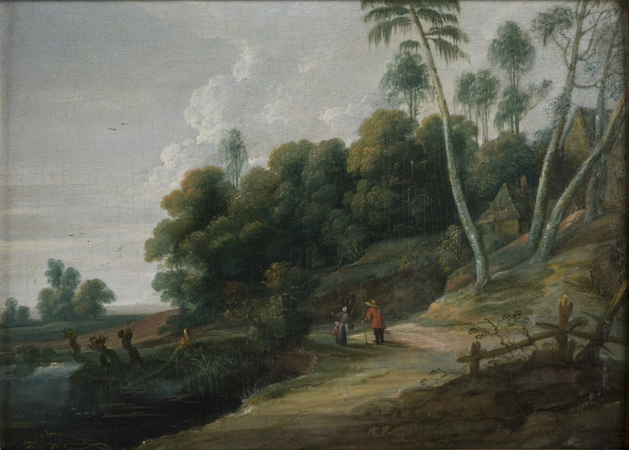 Landscape with a Road near a Lake, by Unknown, oil, 1641