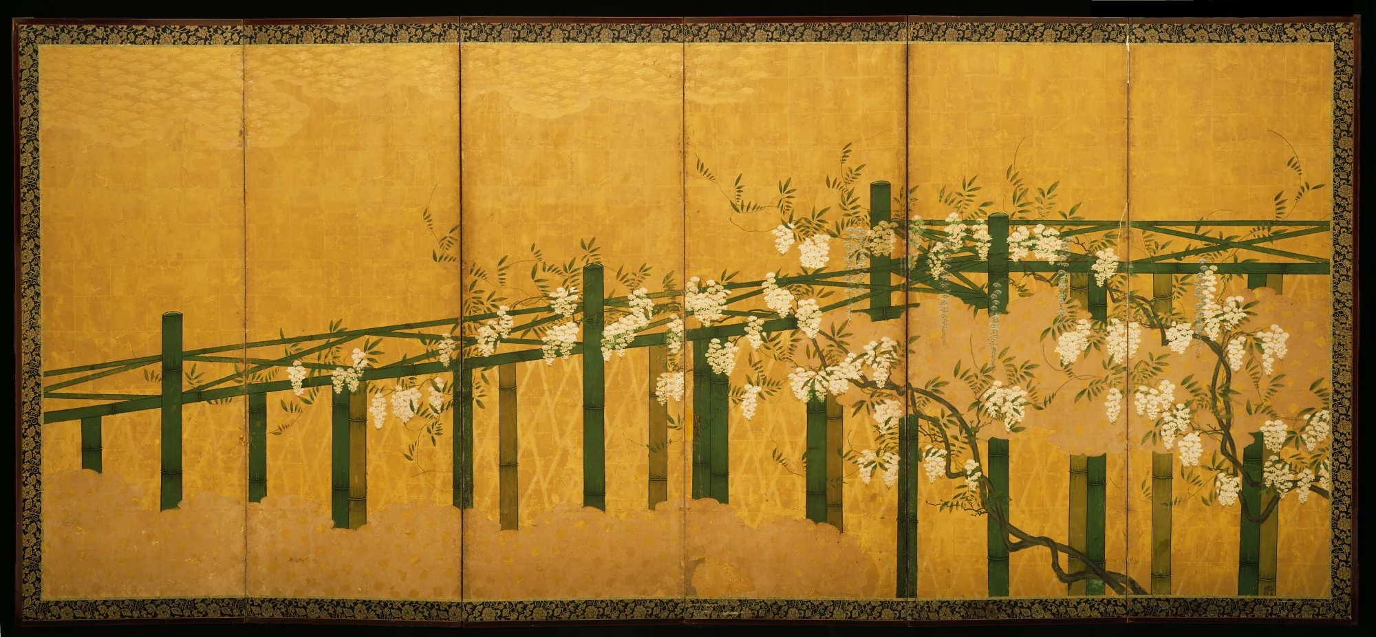Blue and White Wisteria on a Bamboo Trellis, by Unknown, unspecified
