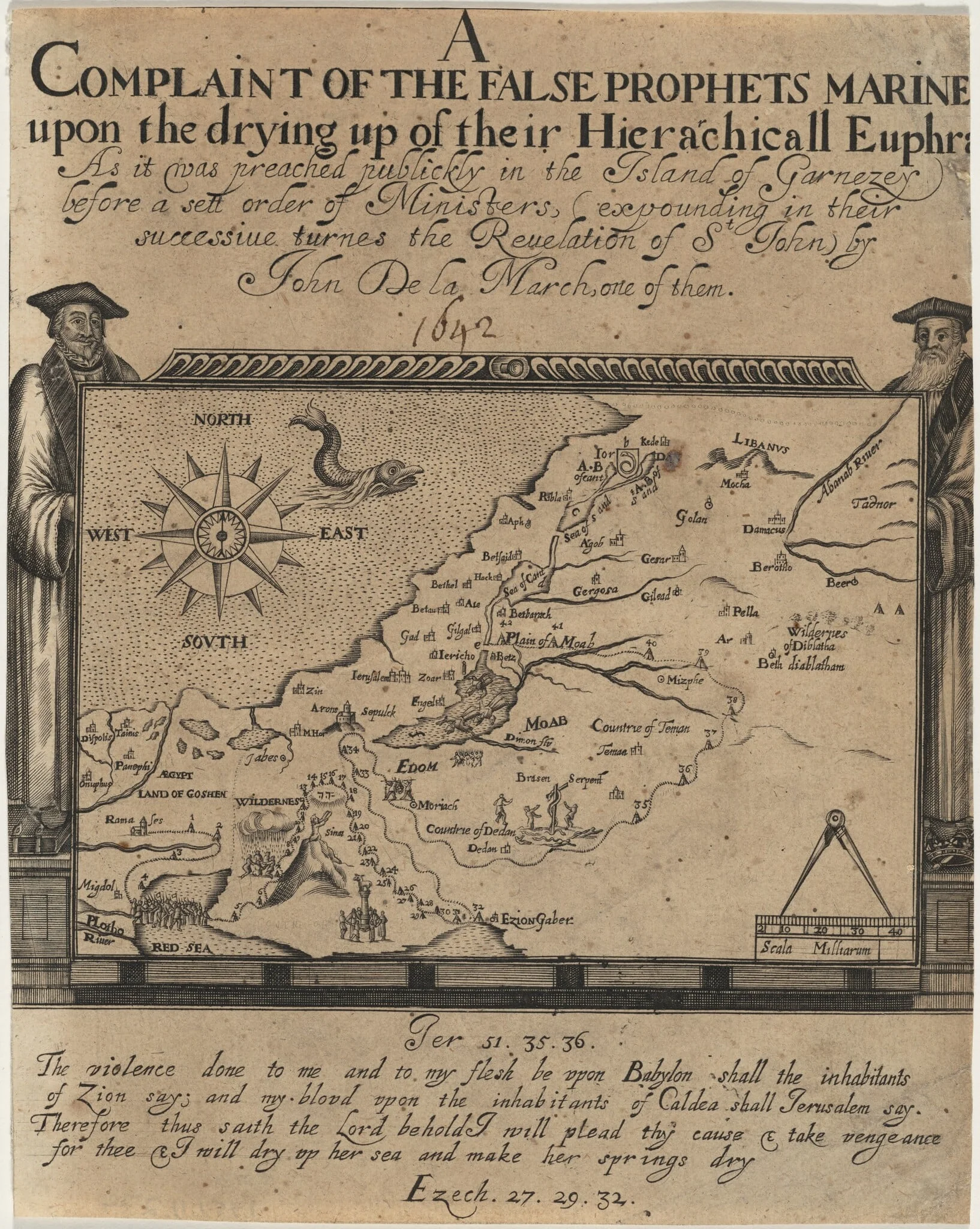 Frontispiece to Complaint of the False Prophets, by John de La Marche, by John Droeshout, ink, 1641