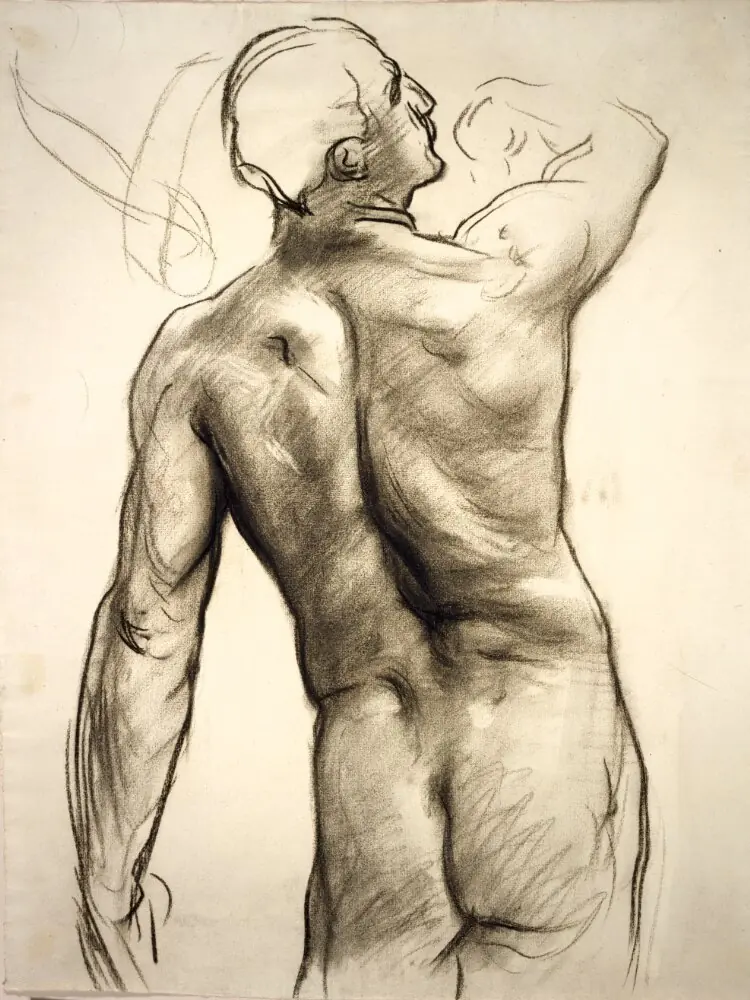 Standing Male Nude with Raised Right Arm Seen from Behind