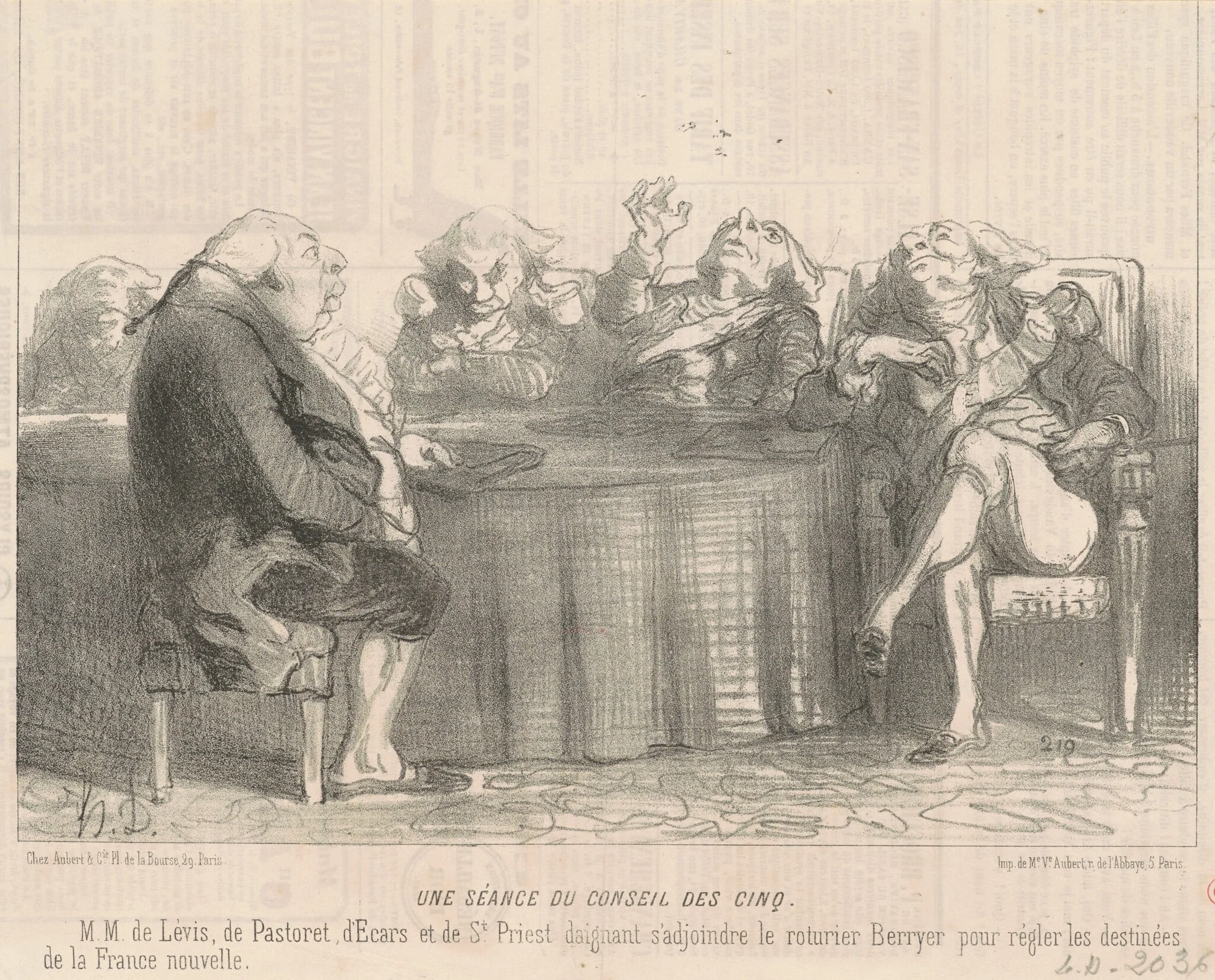 Une séance du conseil des cinq, by Honoré Daumier, ink, 1850