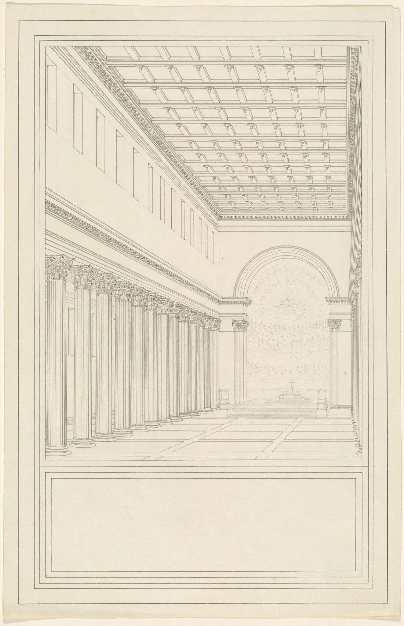The Nave and Apse, without a Transept, of a Cathedral for Berlin, by Karl Friedrich Schinkel, graphite, 1828
