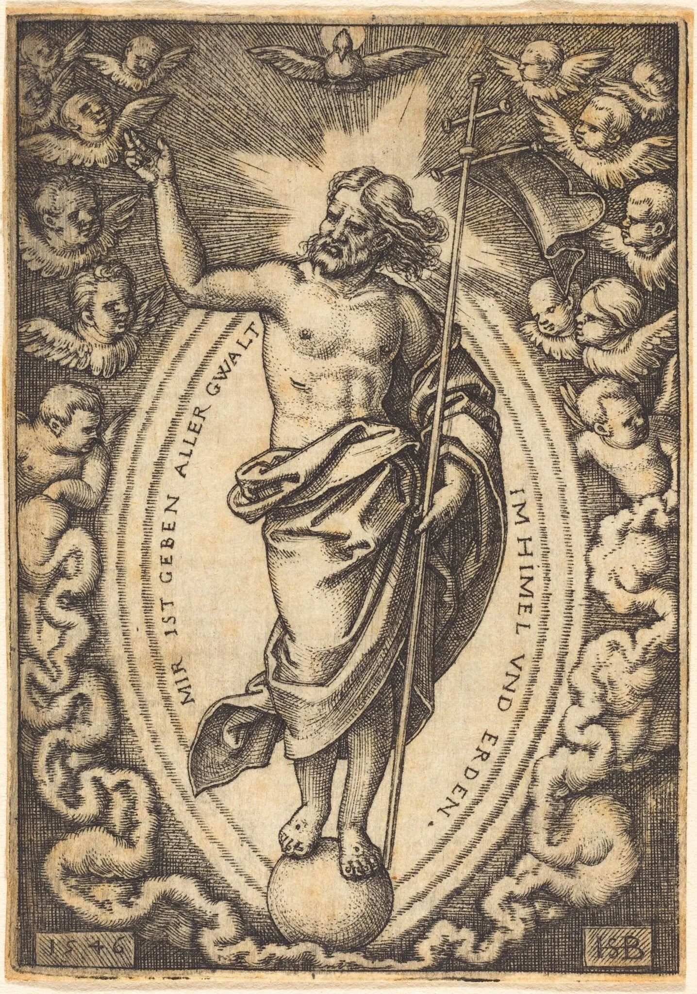 Christ on the Globe, by Sebald Beham, ink, 1546