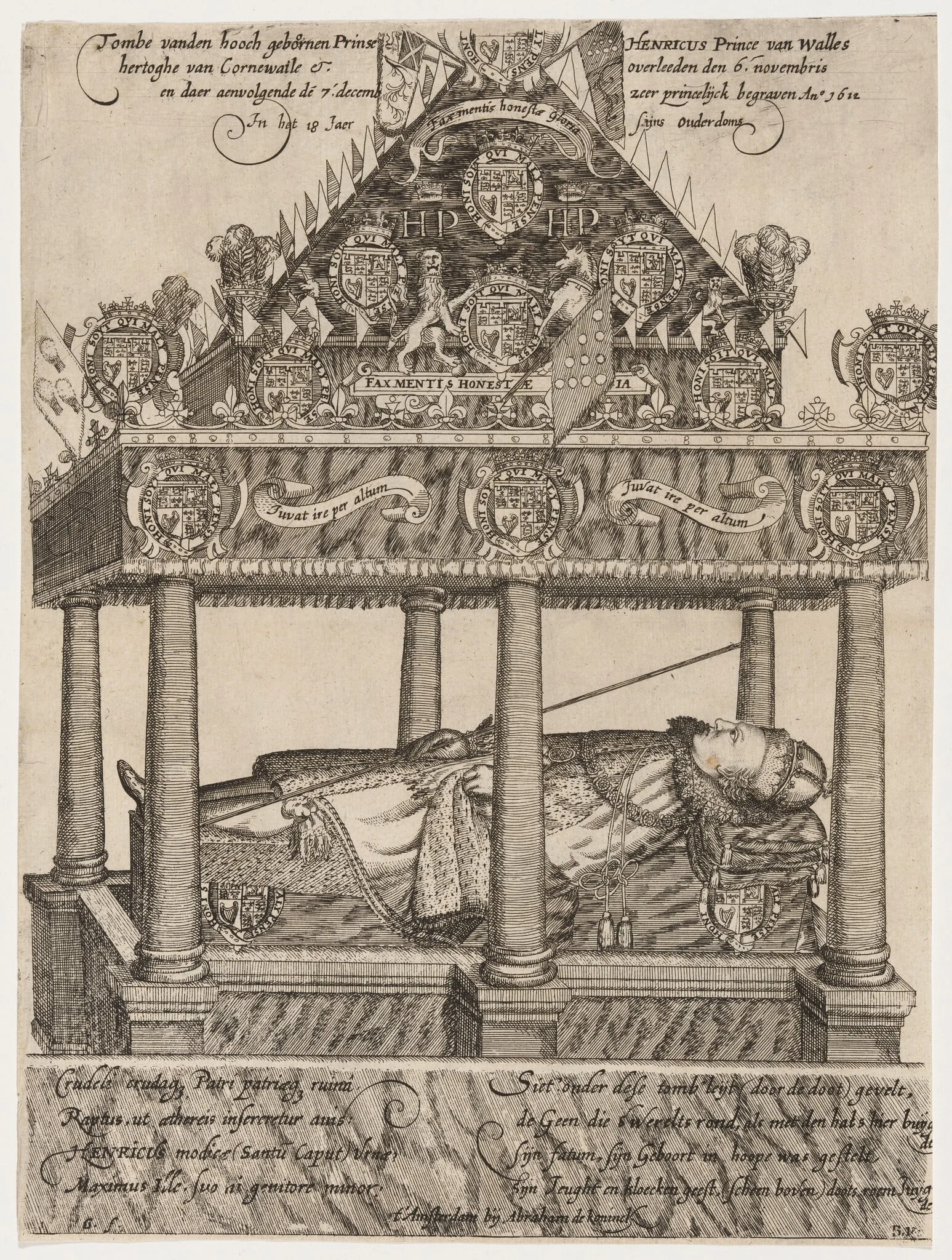 Prince Henry's Hearse, by William Hole, ink, 1606